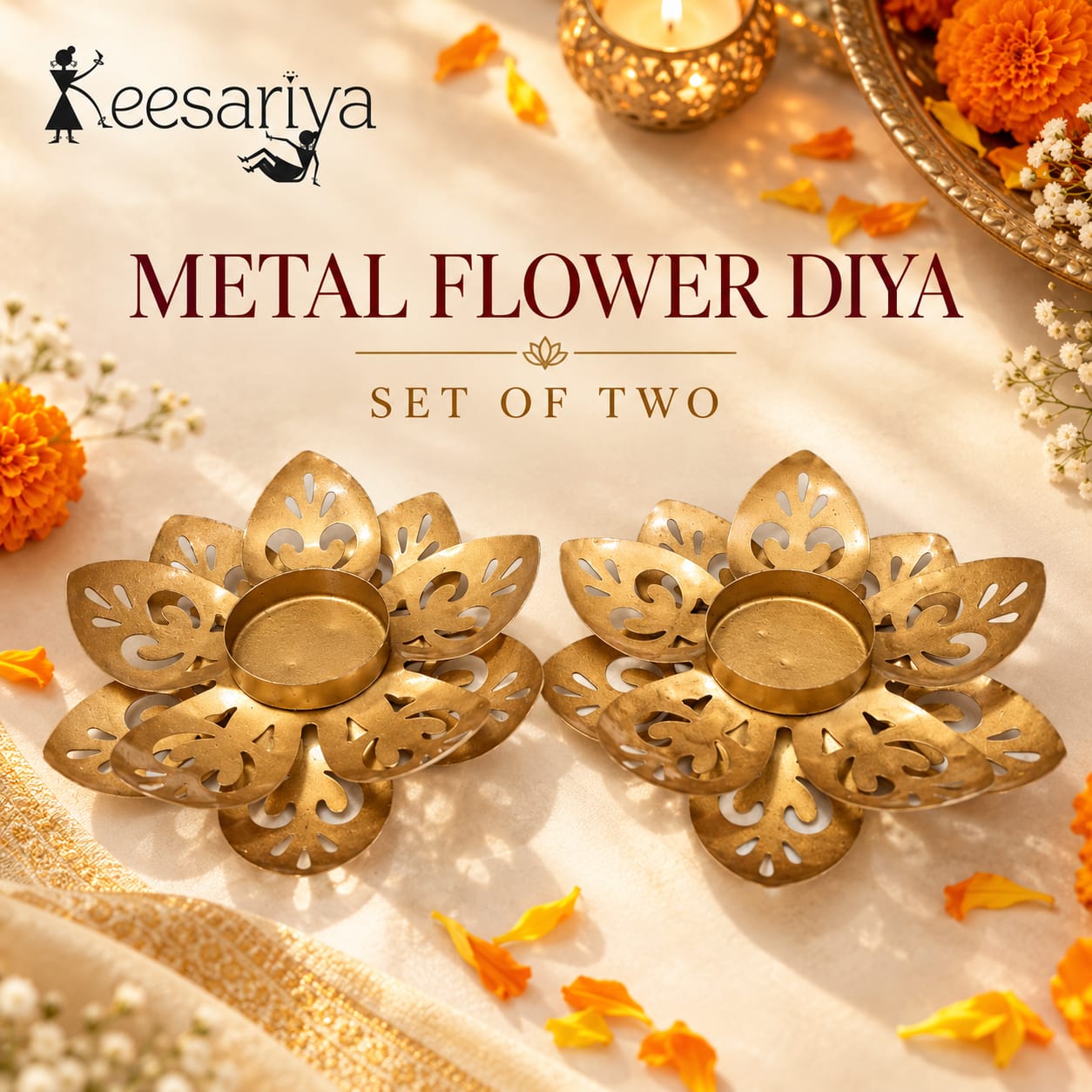 METAl FLOWER DIYA URLI WITH FREE GIFT