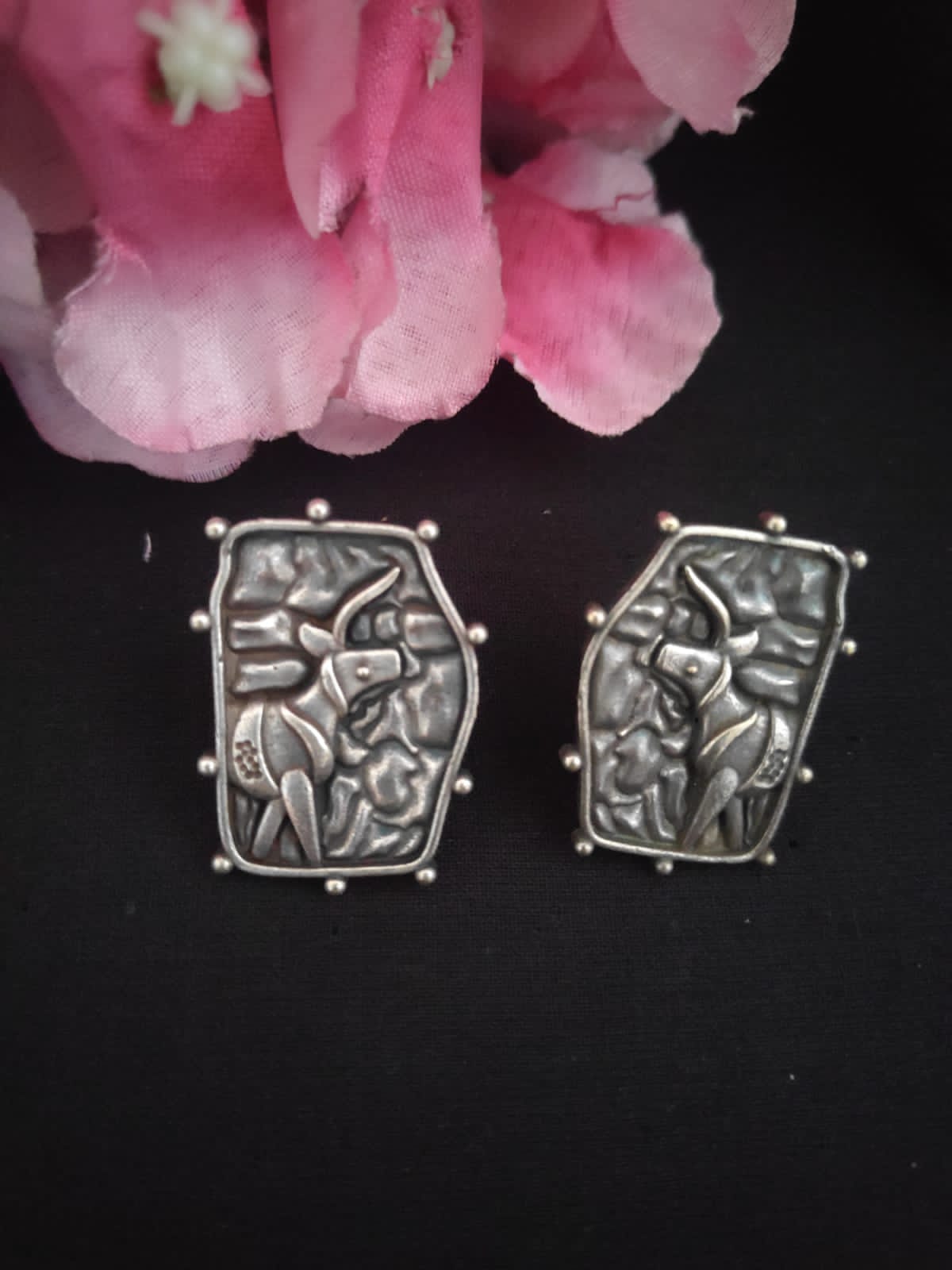 Mrinal Oxidized Jhumki Earrings
