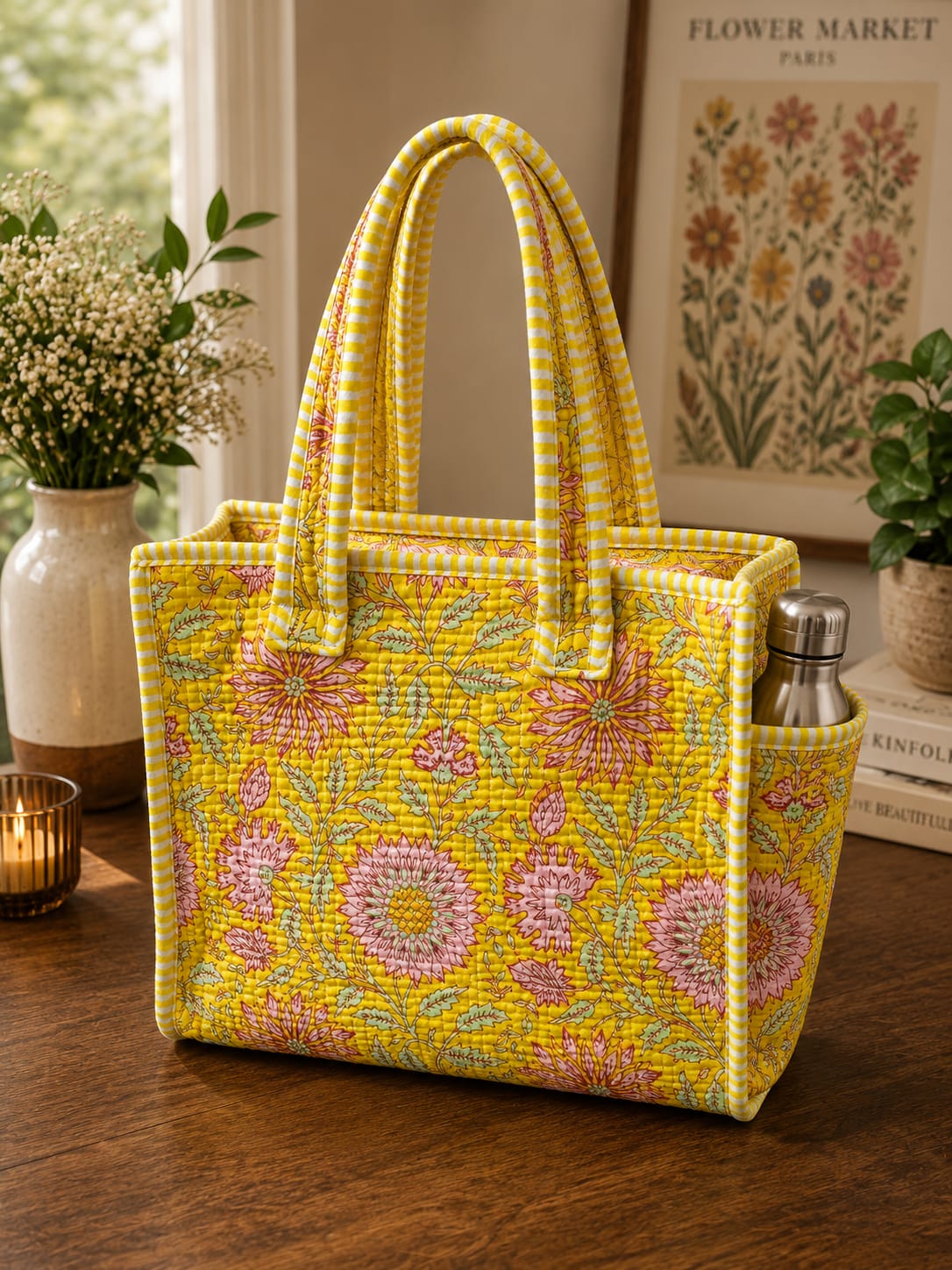 Cotton Tote Bag with Bottle Holder