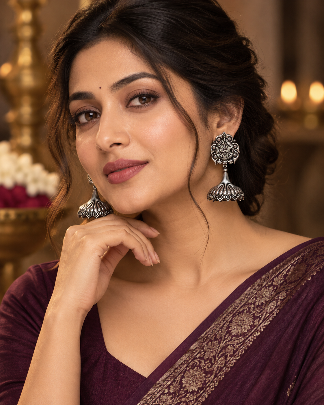 Silver LookAlike Futuristic Jhumki Earrings