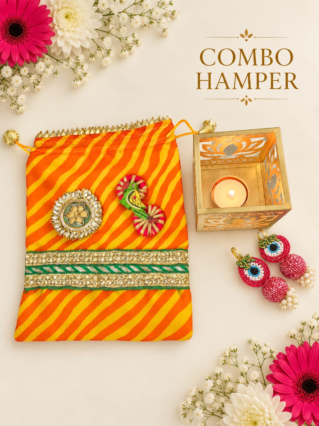 Delight Diwali Gift Bags -With Metal Candle Stand and Shubh Labh Hanging