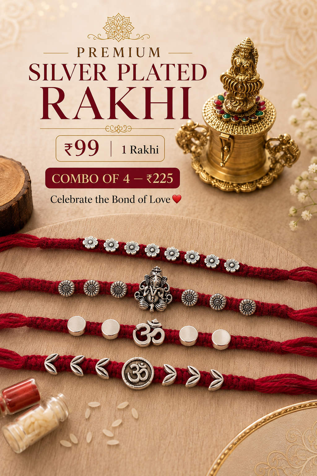 Oxidized Brass Bead Rakhis (Combo of 4)