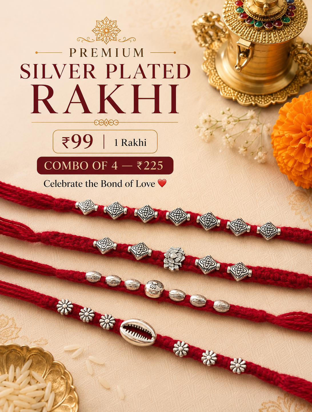 Oxidized Brass Bead Rakhis (Combo of 4)