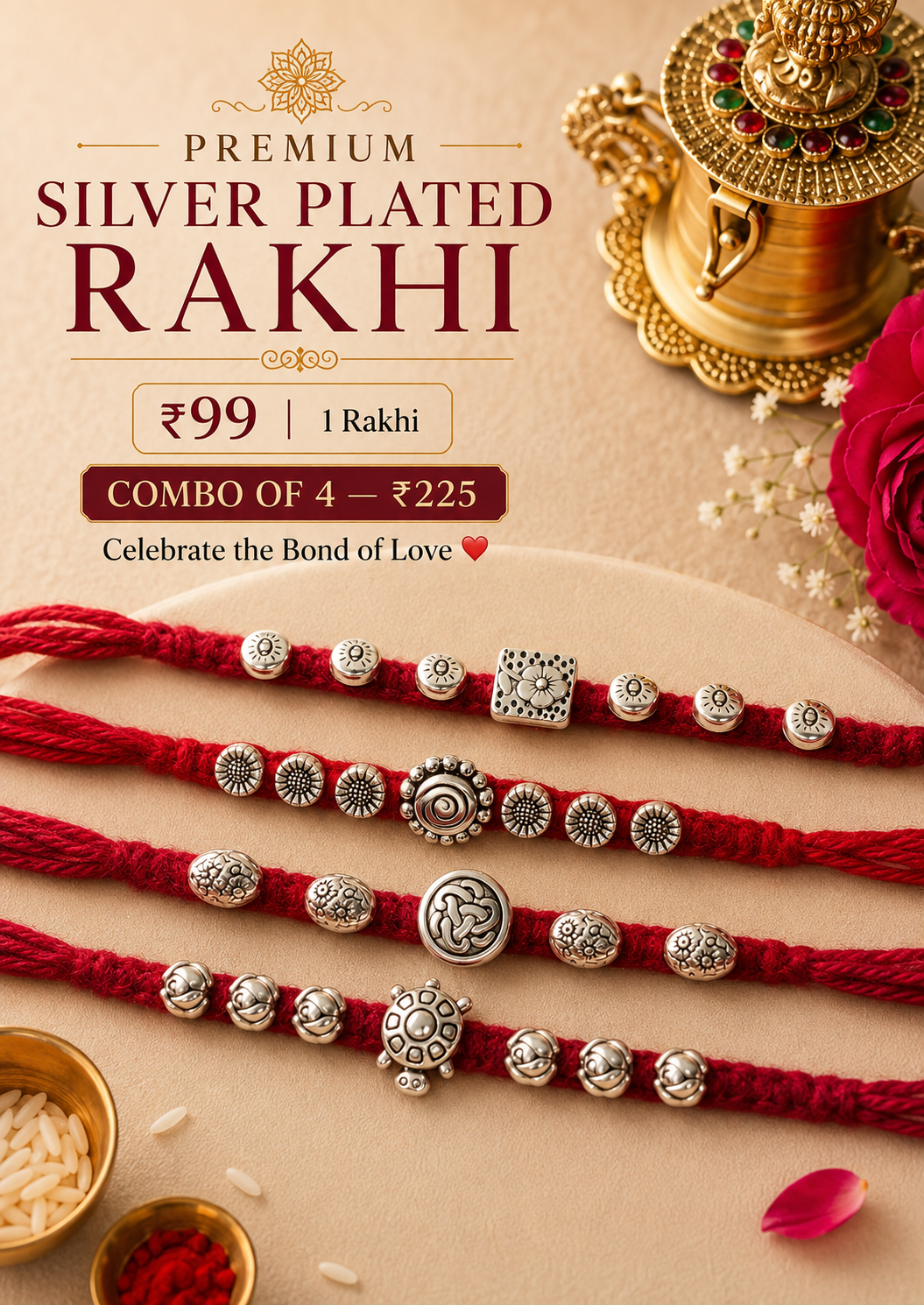Oxidized Brass Bead Rakhis (Combo of 4)