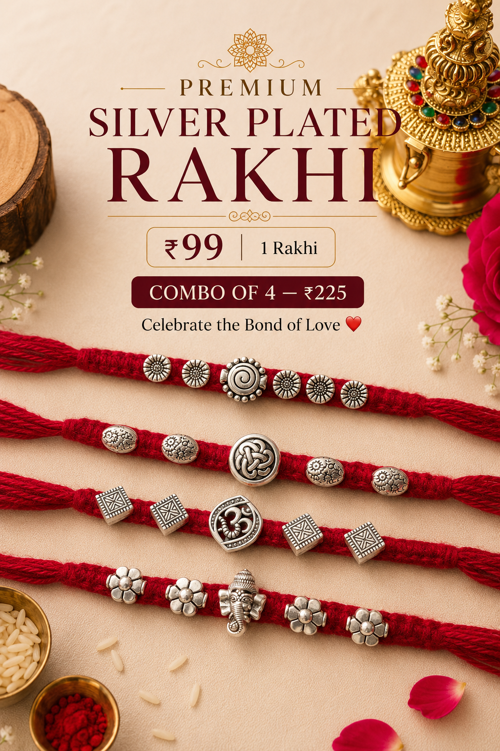 Oxidized Brass Bead Rakhis (Combo of 4)