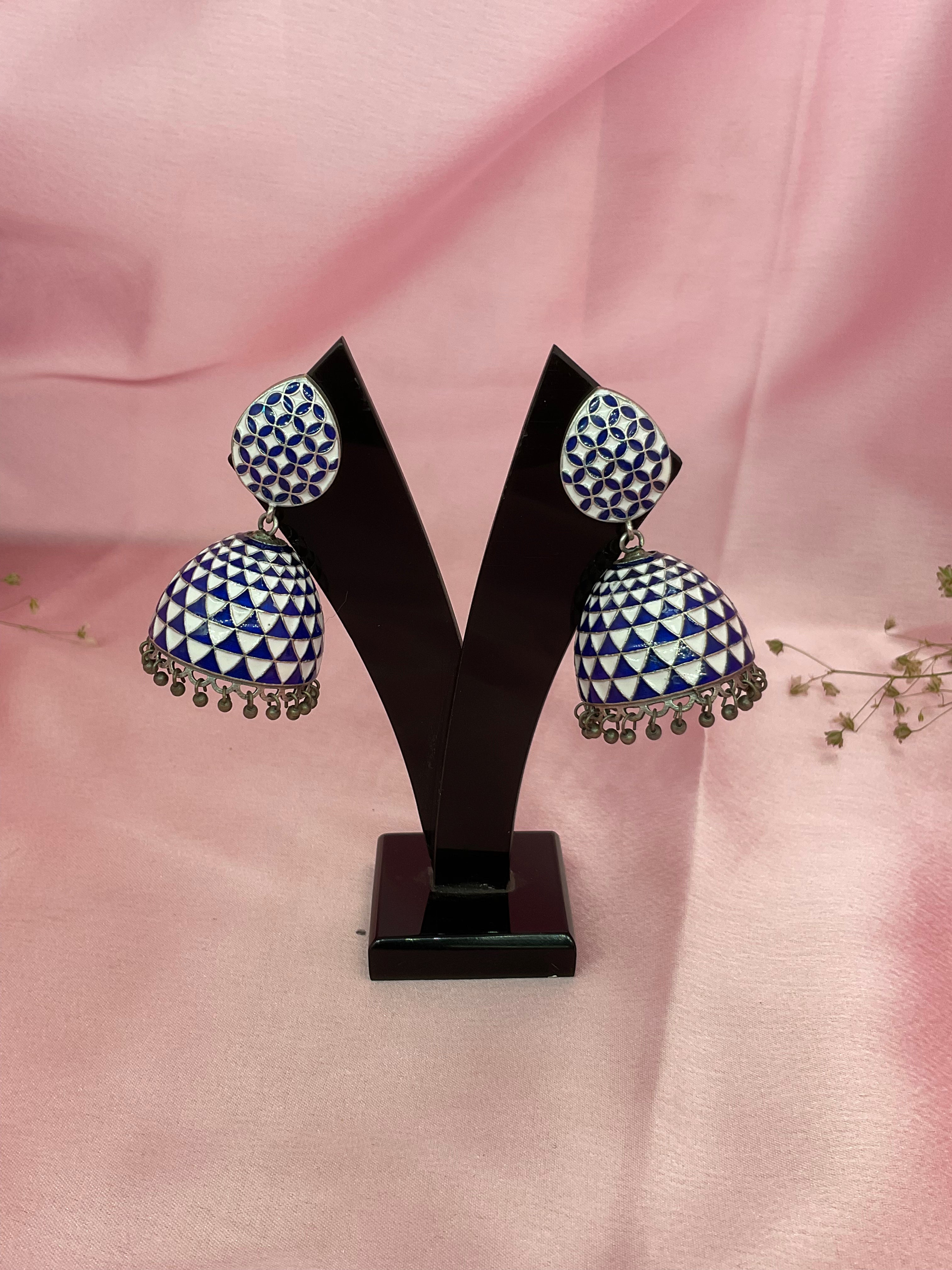 Silver Lookalike Checkmate Jhumka Earrings