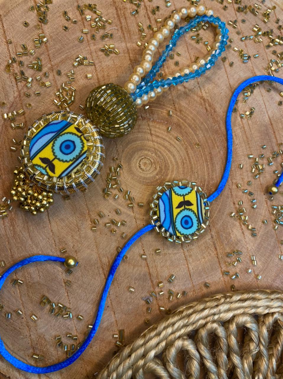 Silk Pichwai  Couple  Combo Rakhis