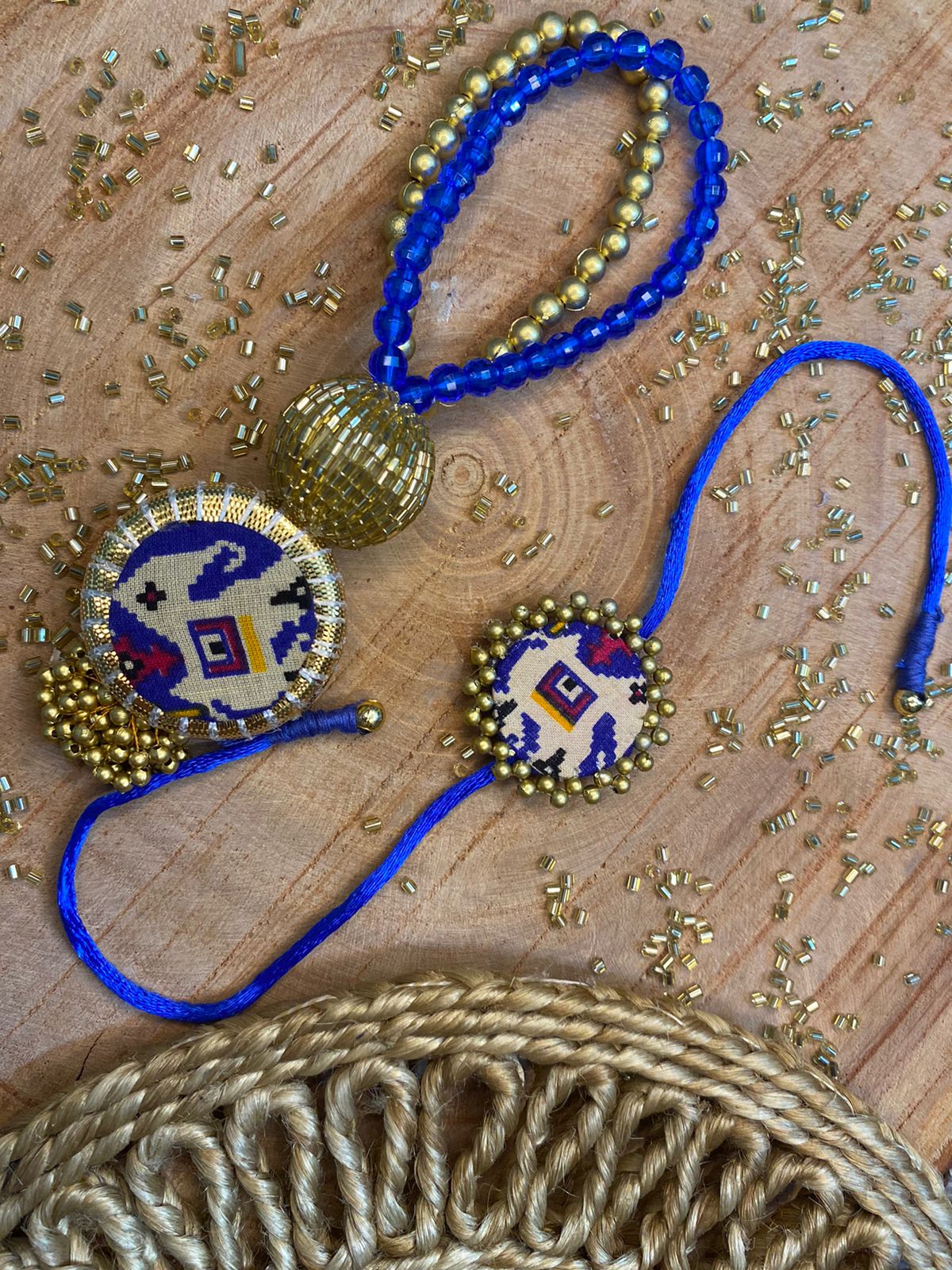 Silk Pichwai  Couple  Combo Rakhis