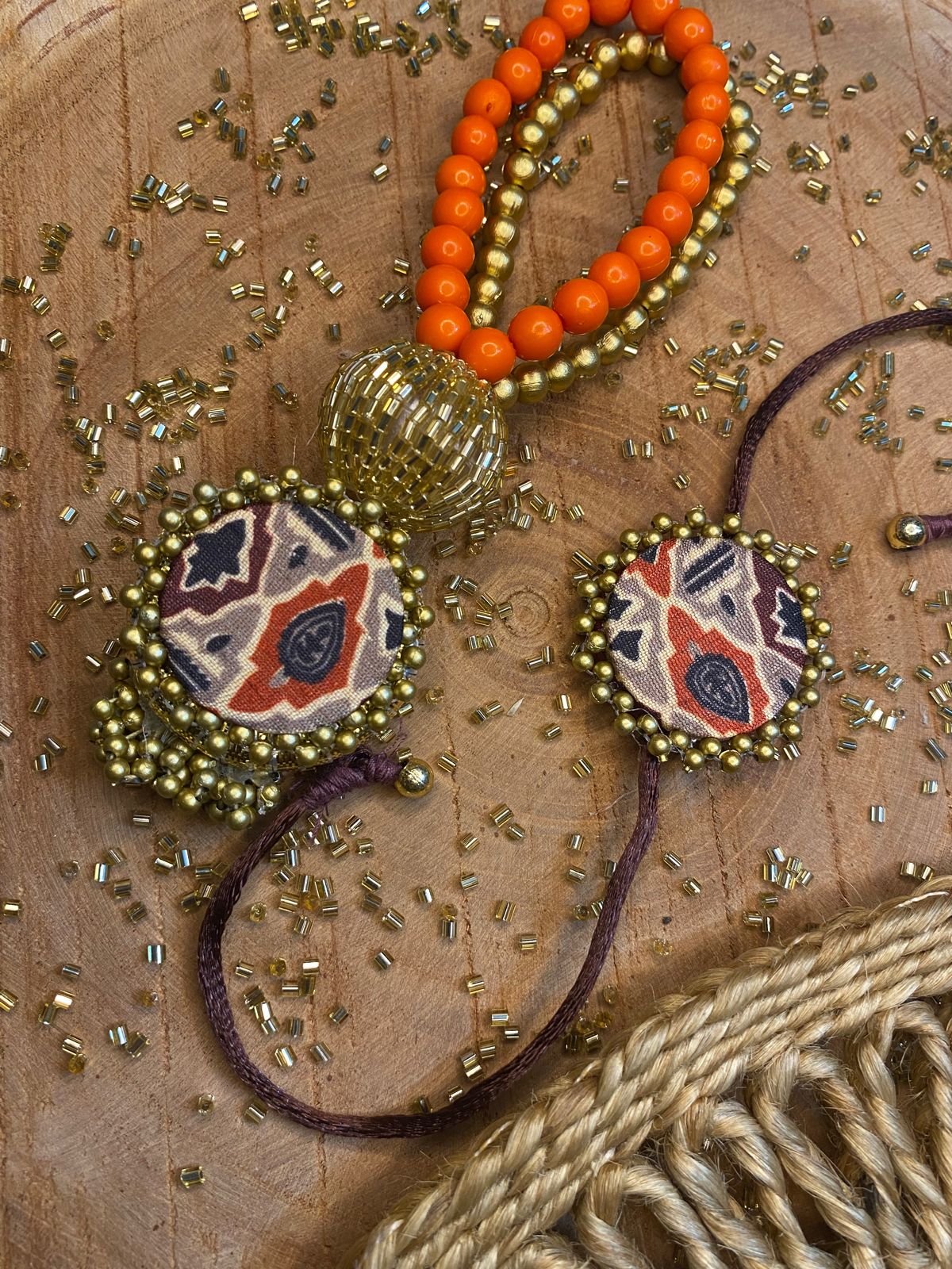Silk Pichwai  Couple  Combo Rakhis