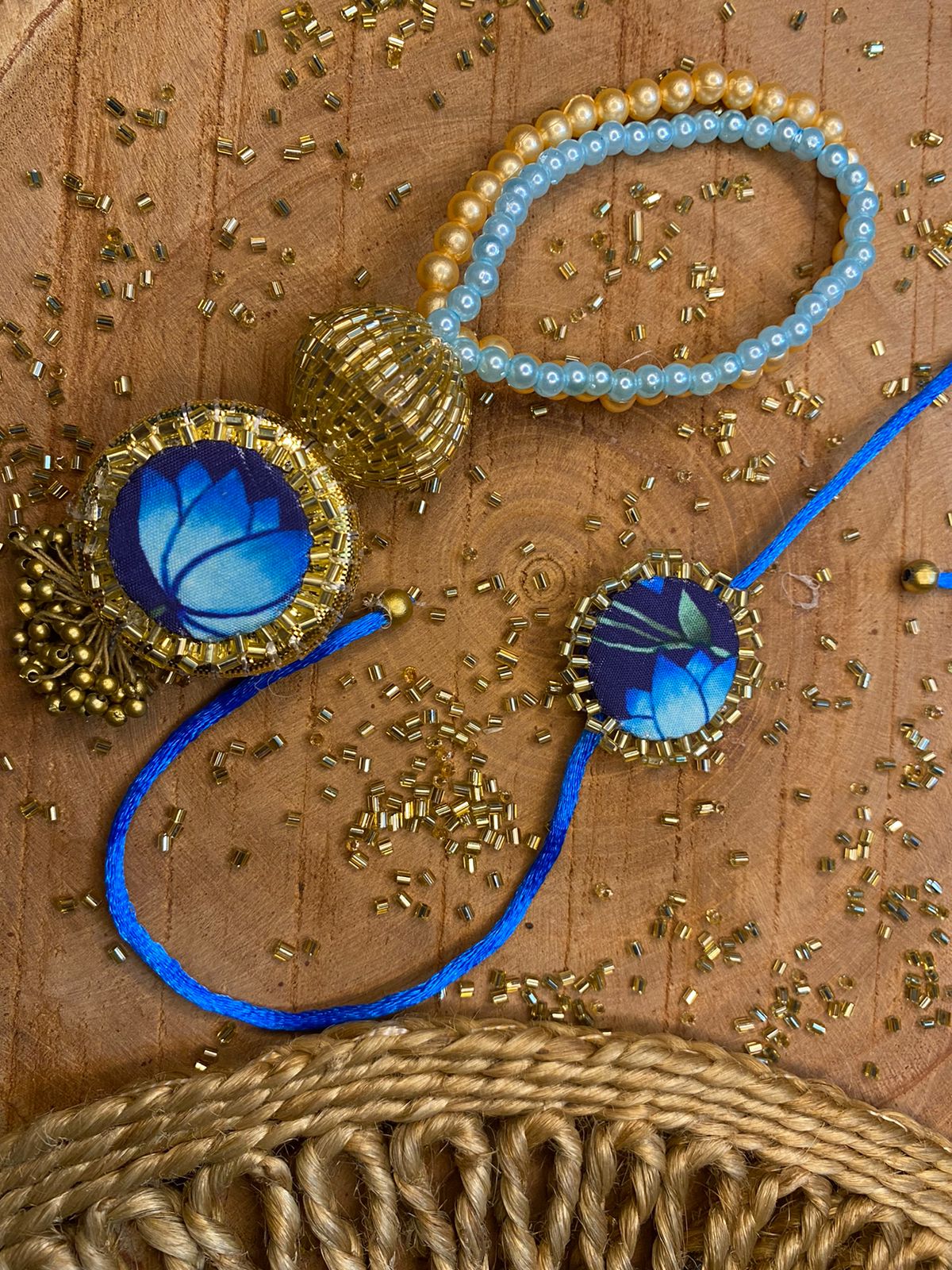 Silk Pichwai  Couple  Combo Rakhis