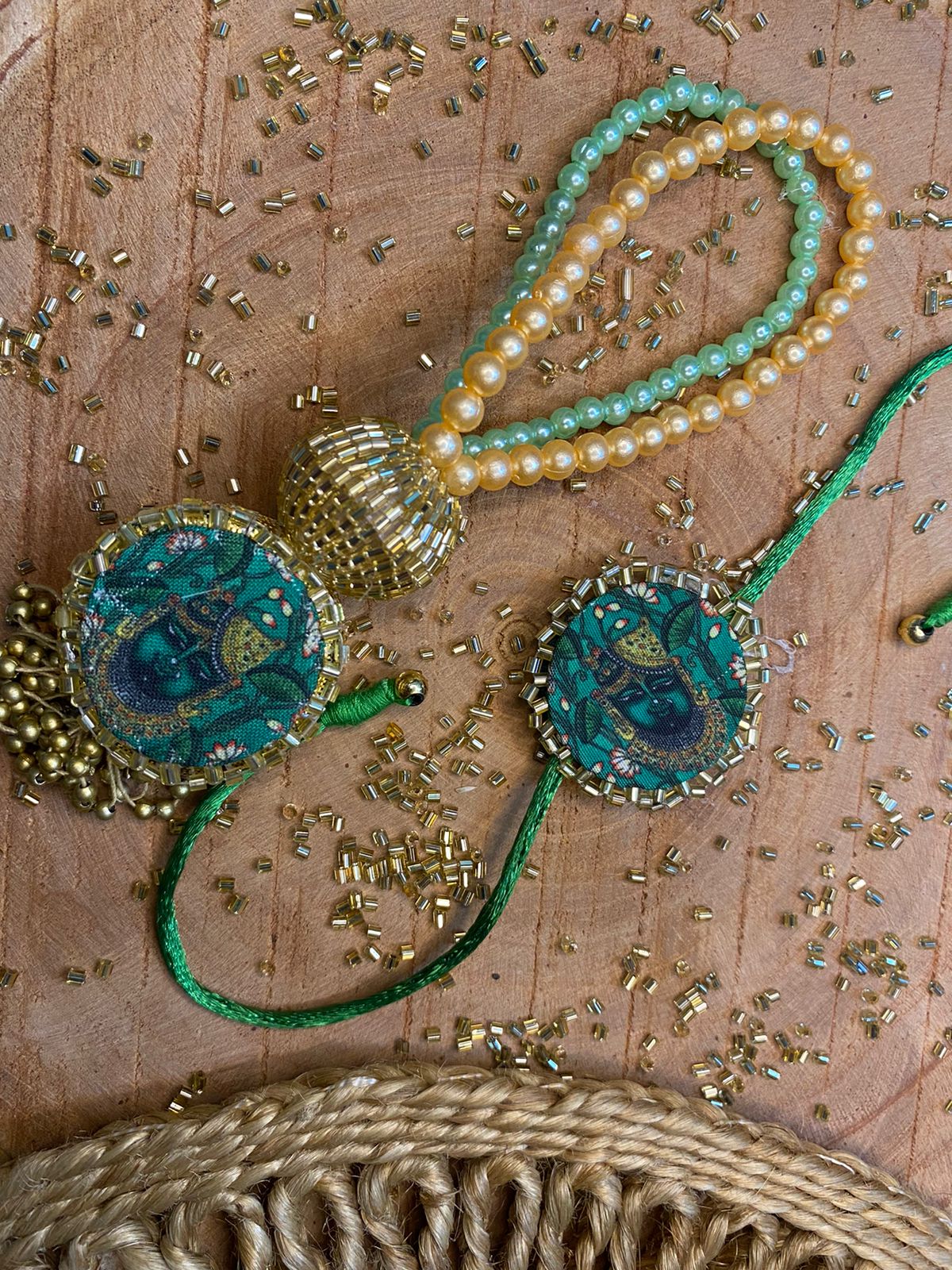 Silk Pichwai  Couple  Combo Rakhis