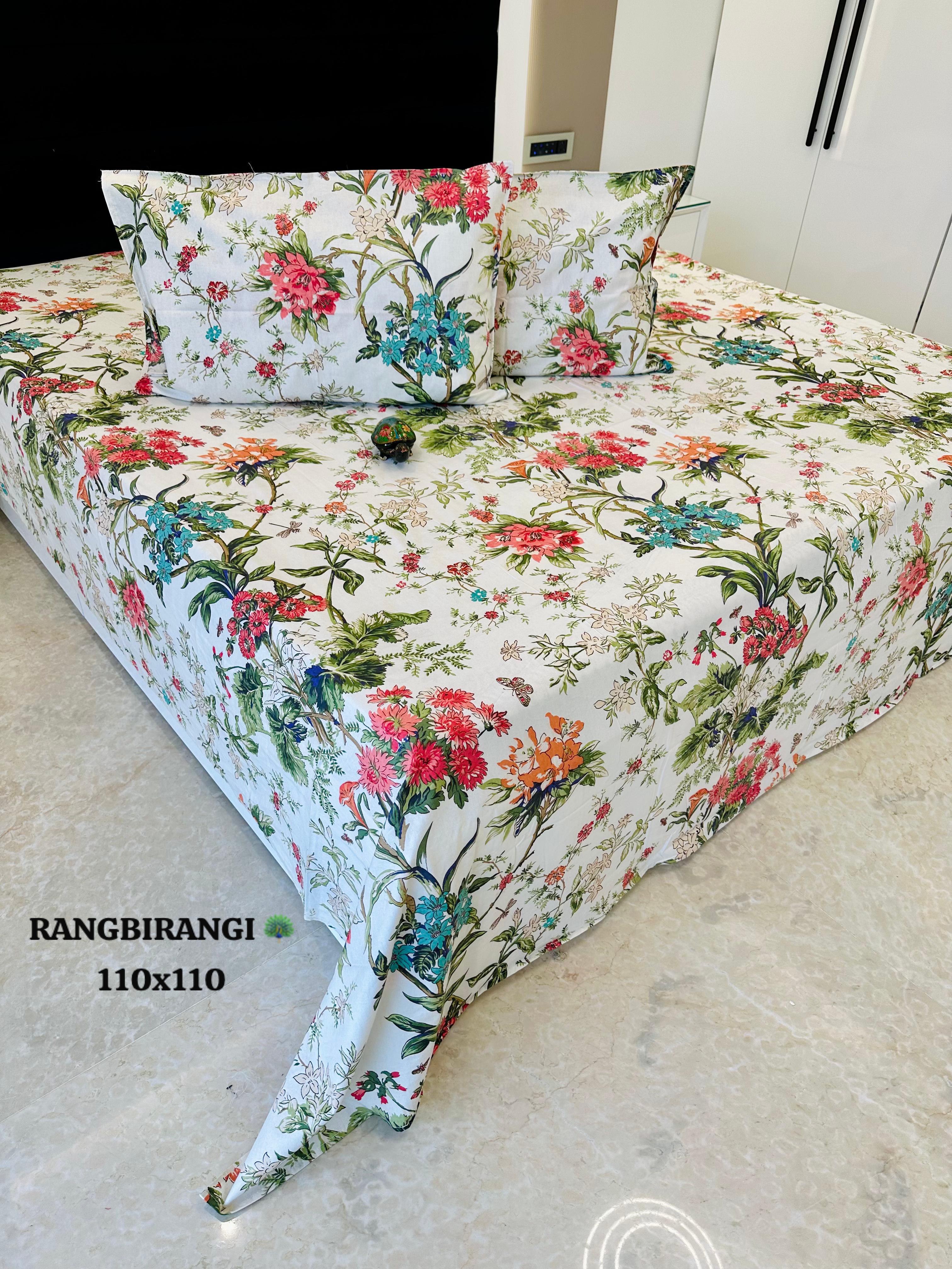 Aangan Phool Jumbo King Bedsheet Set |110x110 inches | 100% Cotton