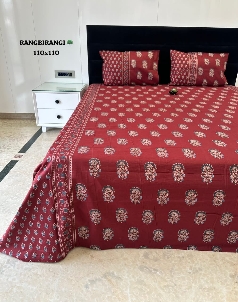 Gulboota Jumbo King Bedsheet Set |110x110 inches | 100% Cotton