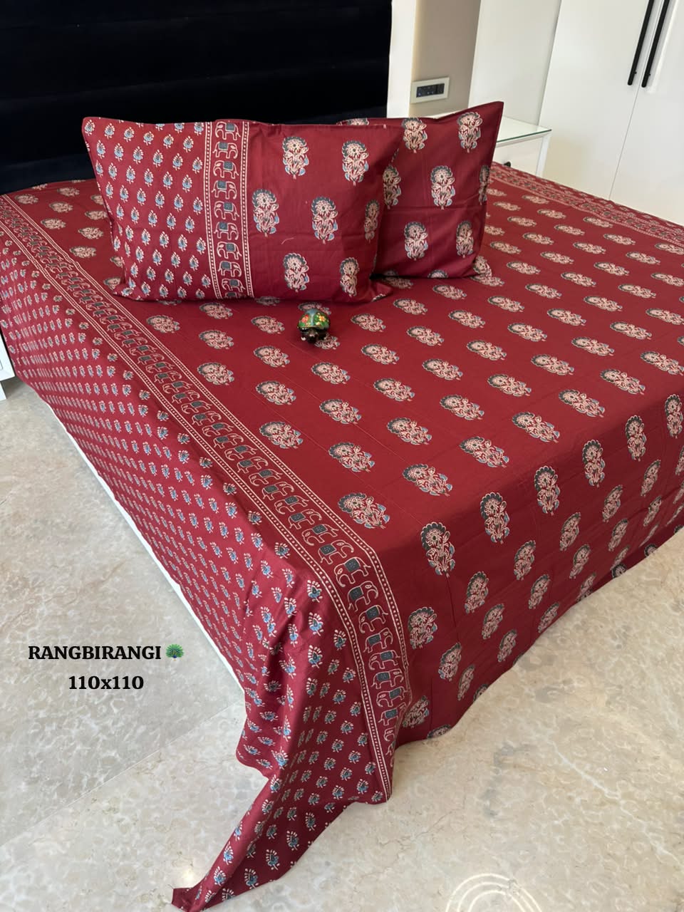 Gulboota Jumbo King Bedsheet Set |110x110 inches | 100% Cotton