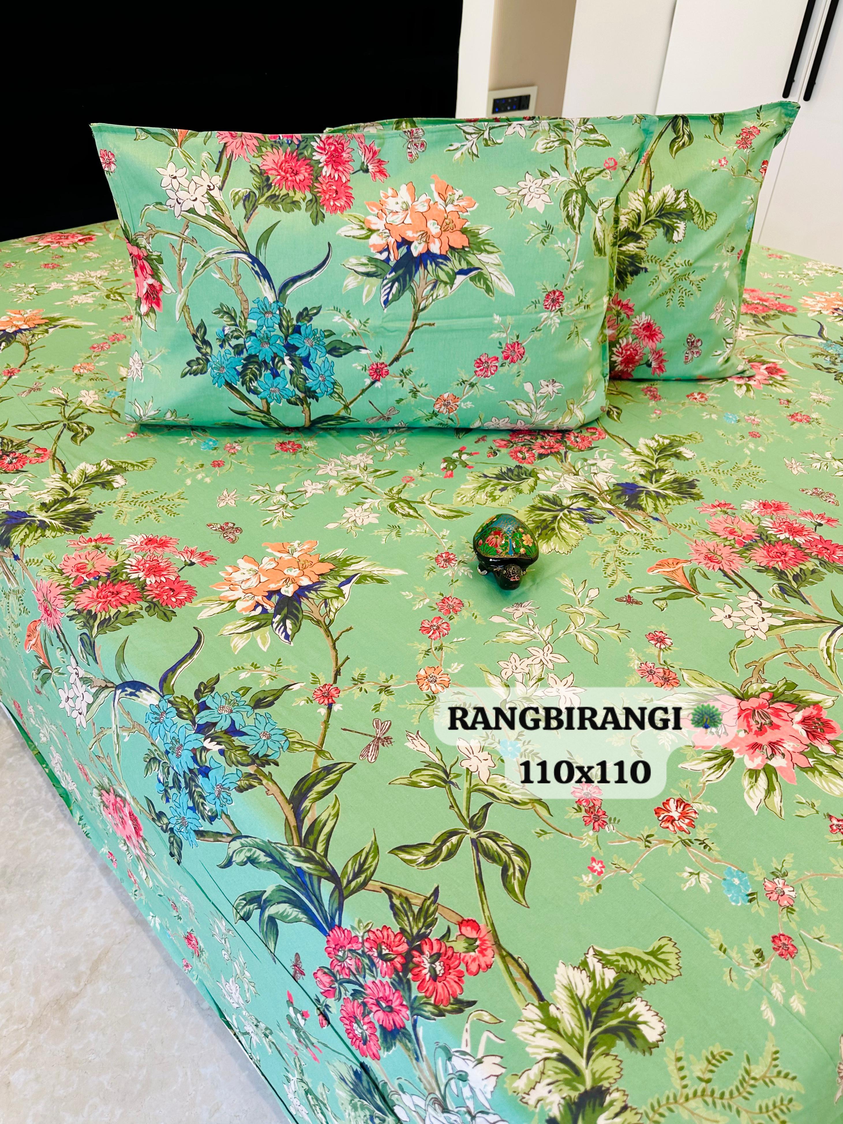 Aangan Phool Jumbo King Bedsheet Set |110x110 inches | 100% Cotton