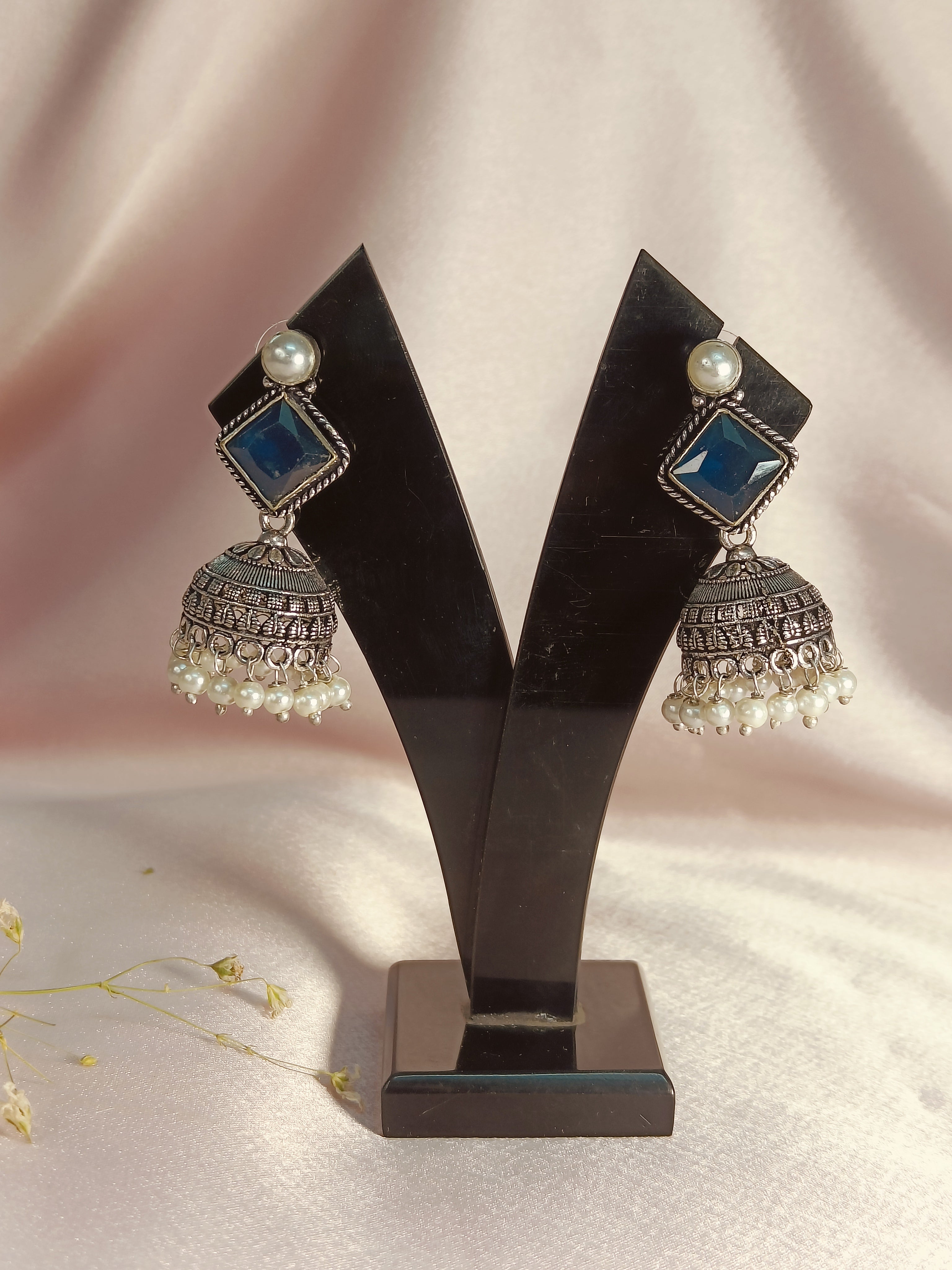 Maya Moti Oxidized Jhumki Earrings