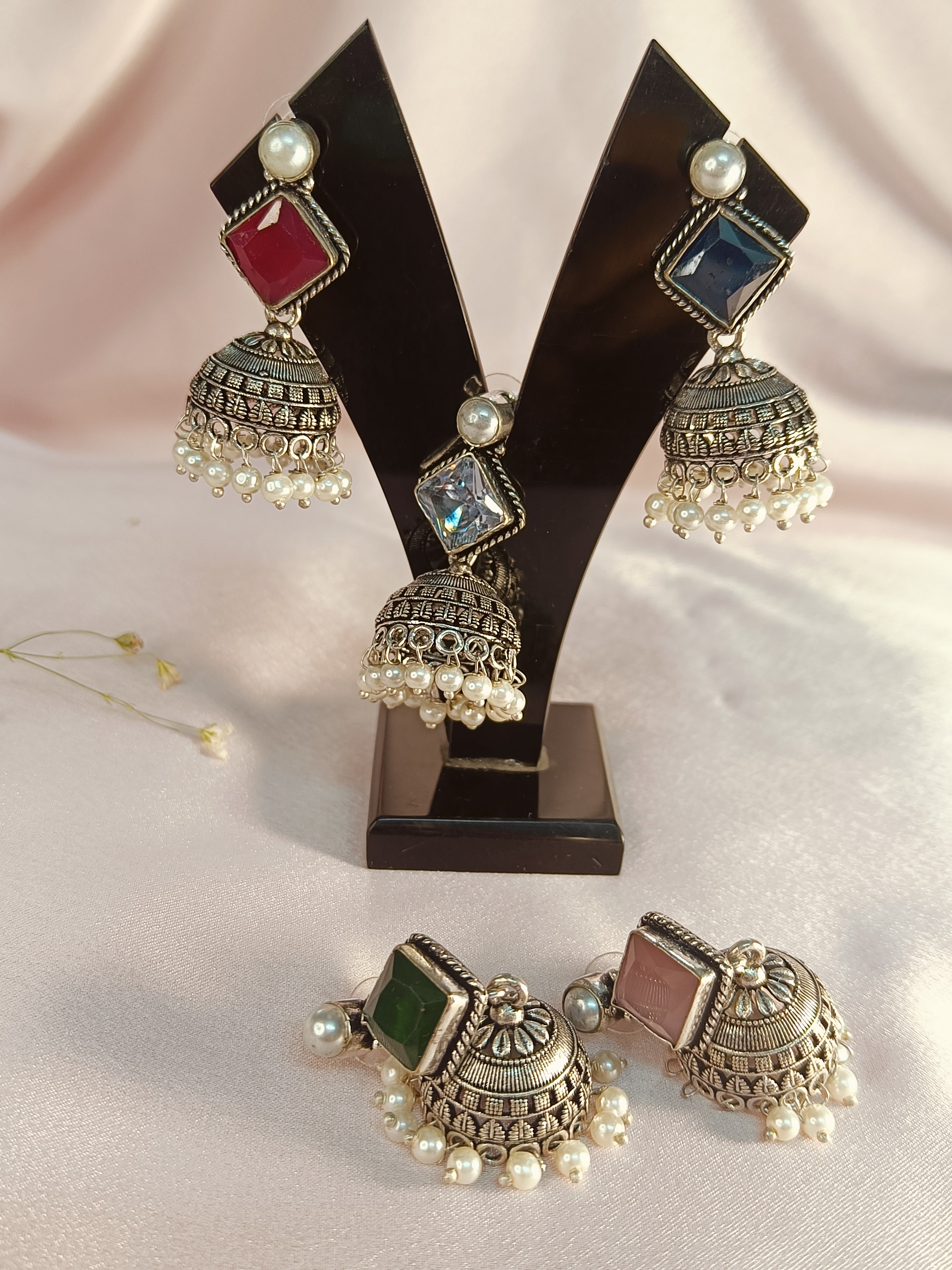 Maya Moti Oxidized Jhumki Earrings