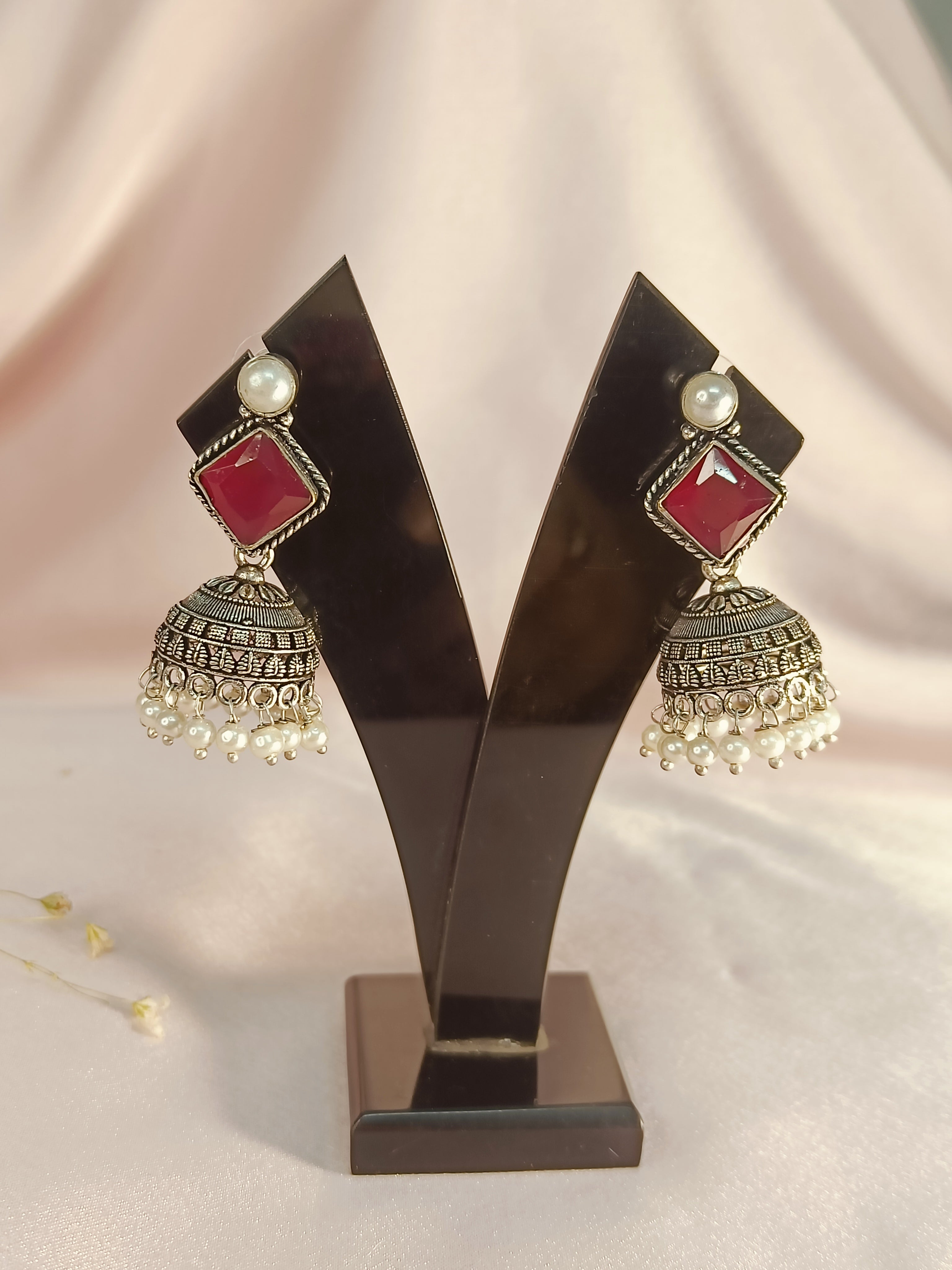 Maya Moti Oxidized Jhumki Earrings