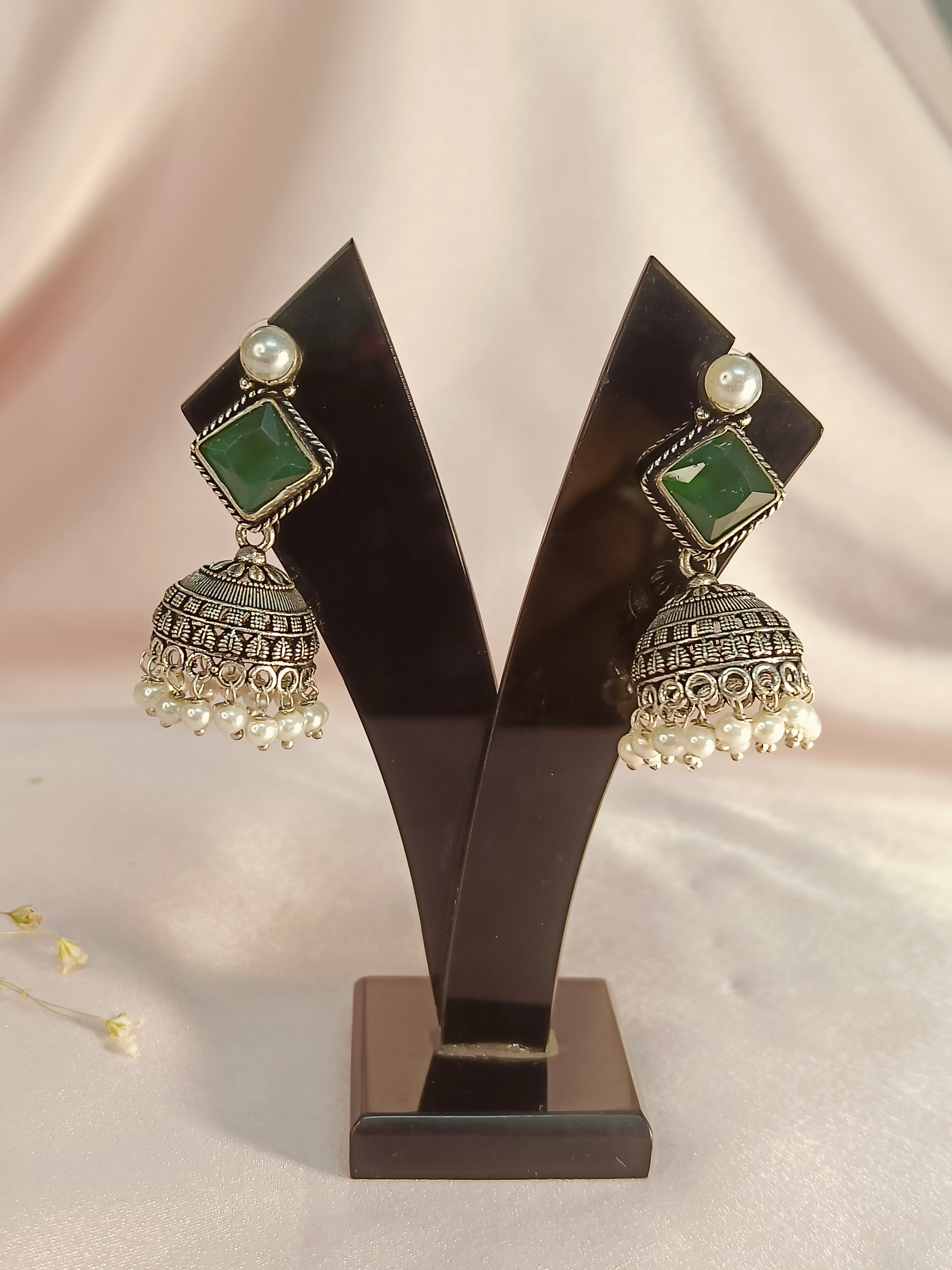 Maya Moti Oxidized Jhumki Earrings