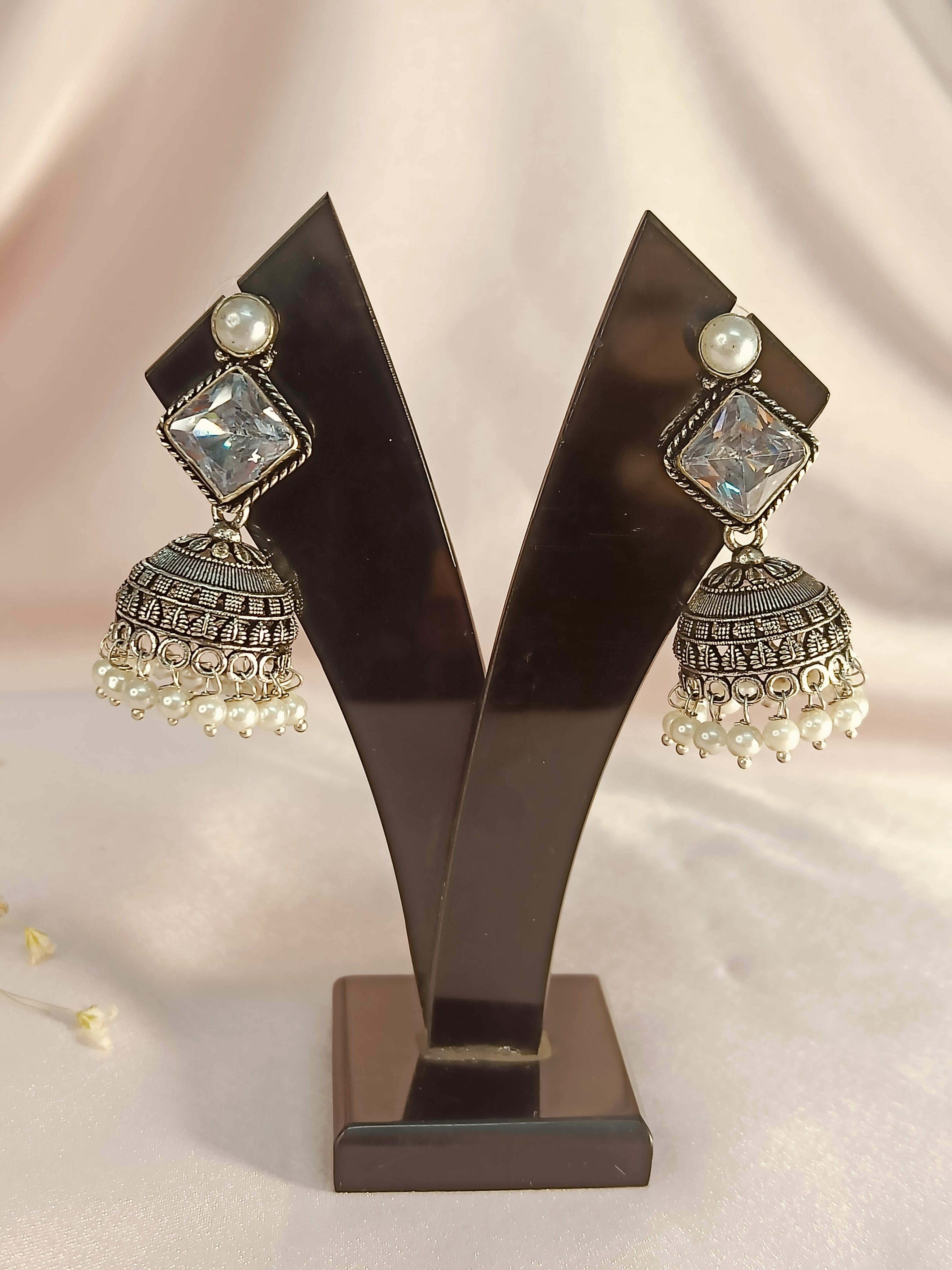 Maya Moti Oxidized Jhumki Earrings