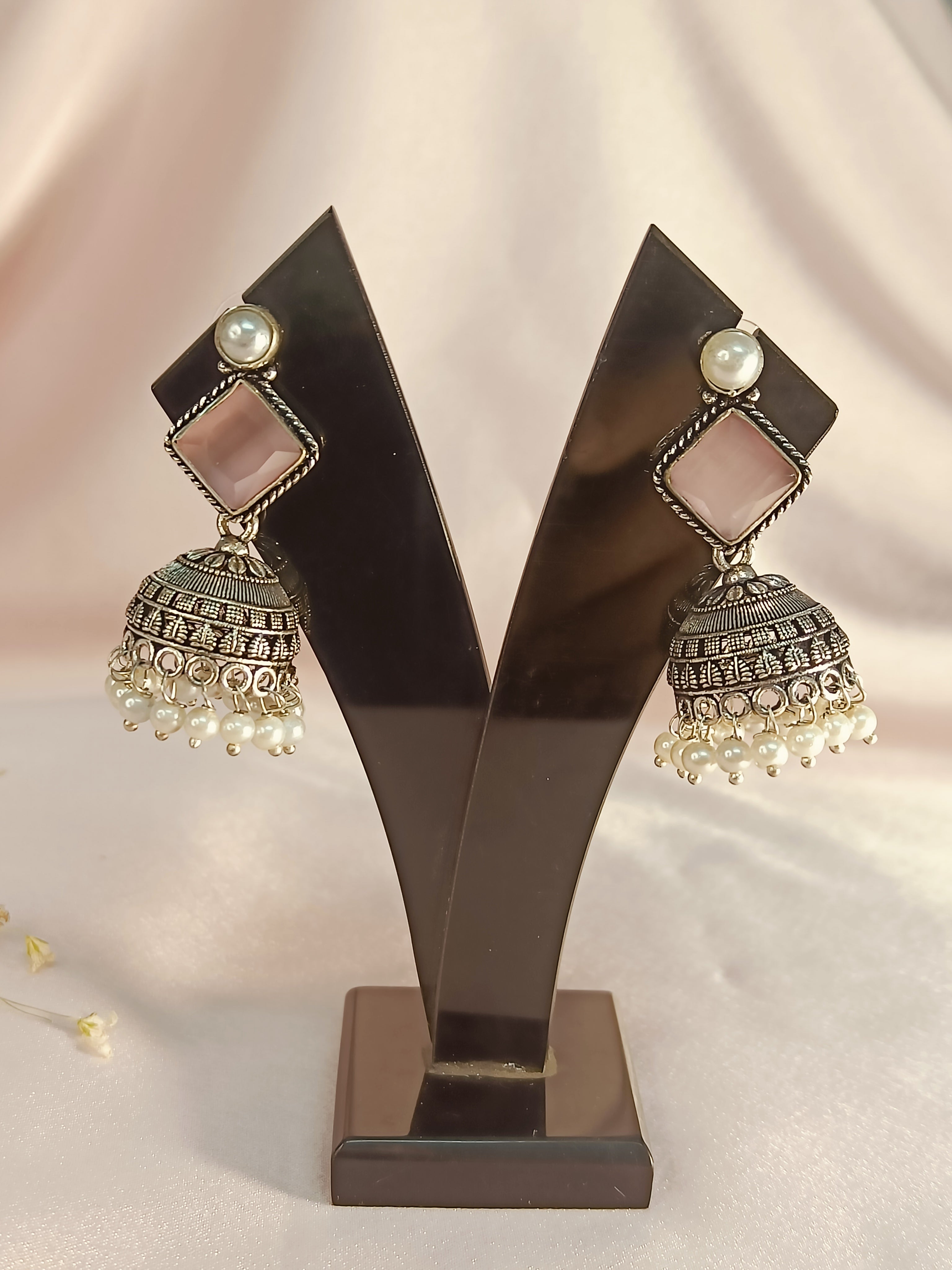 Maya Moti Oxidized Jhumki Earrings