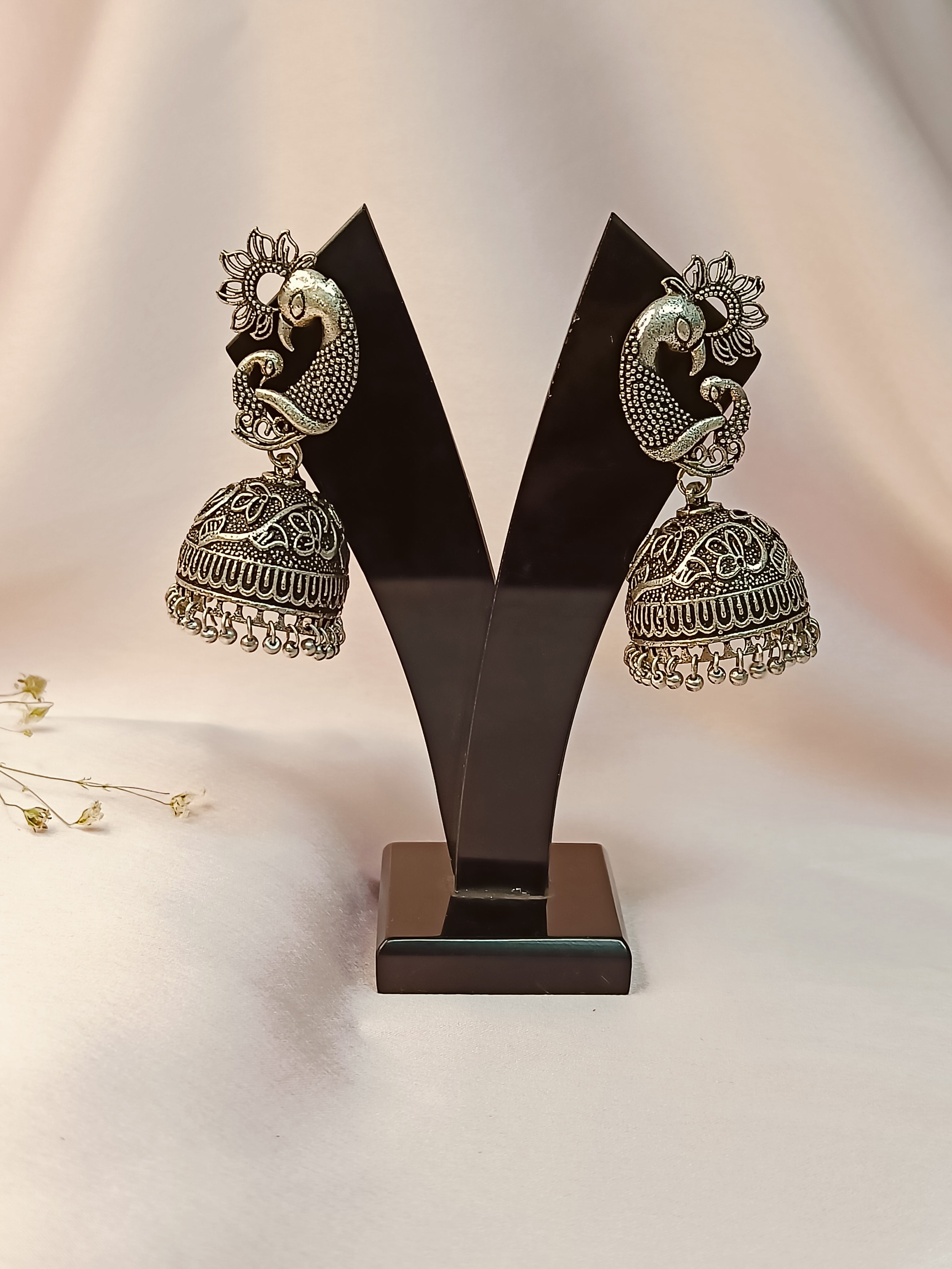 Mayoor Oxidized Jhumki Earrings
