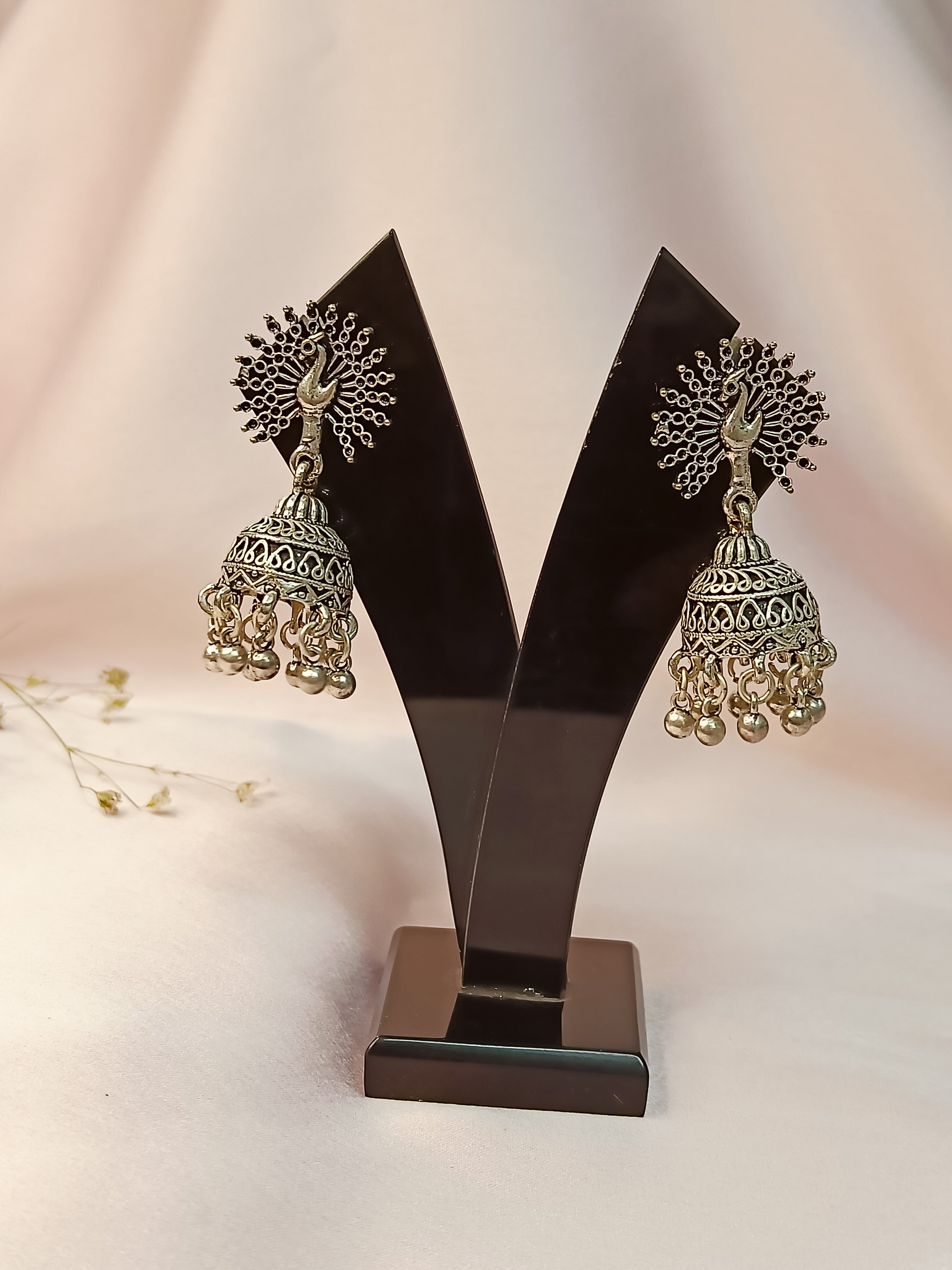 Moorpankh Oxidized Jhumki Earrings