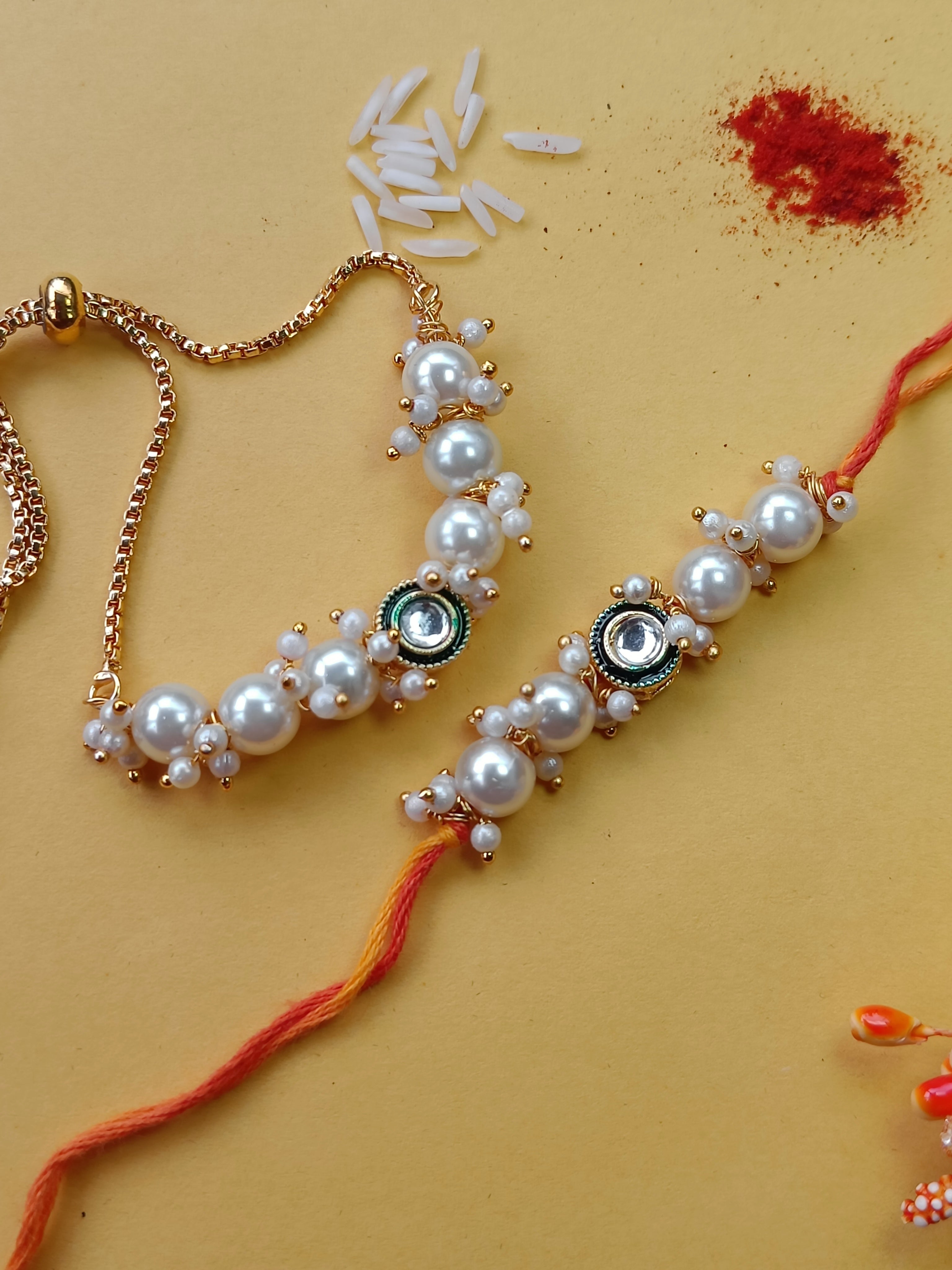 Kundan Pearl Bracelet Rakhi (Best to Buy)