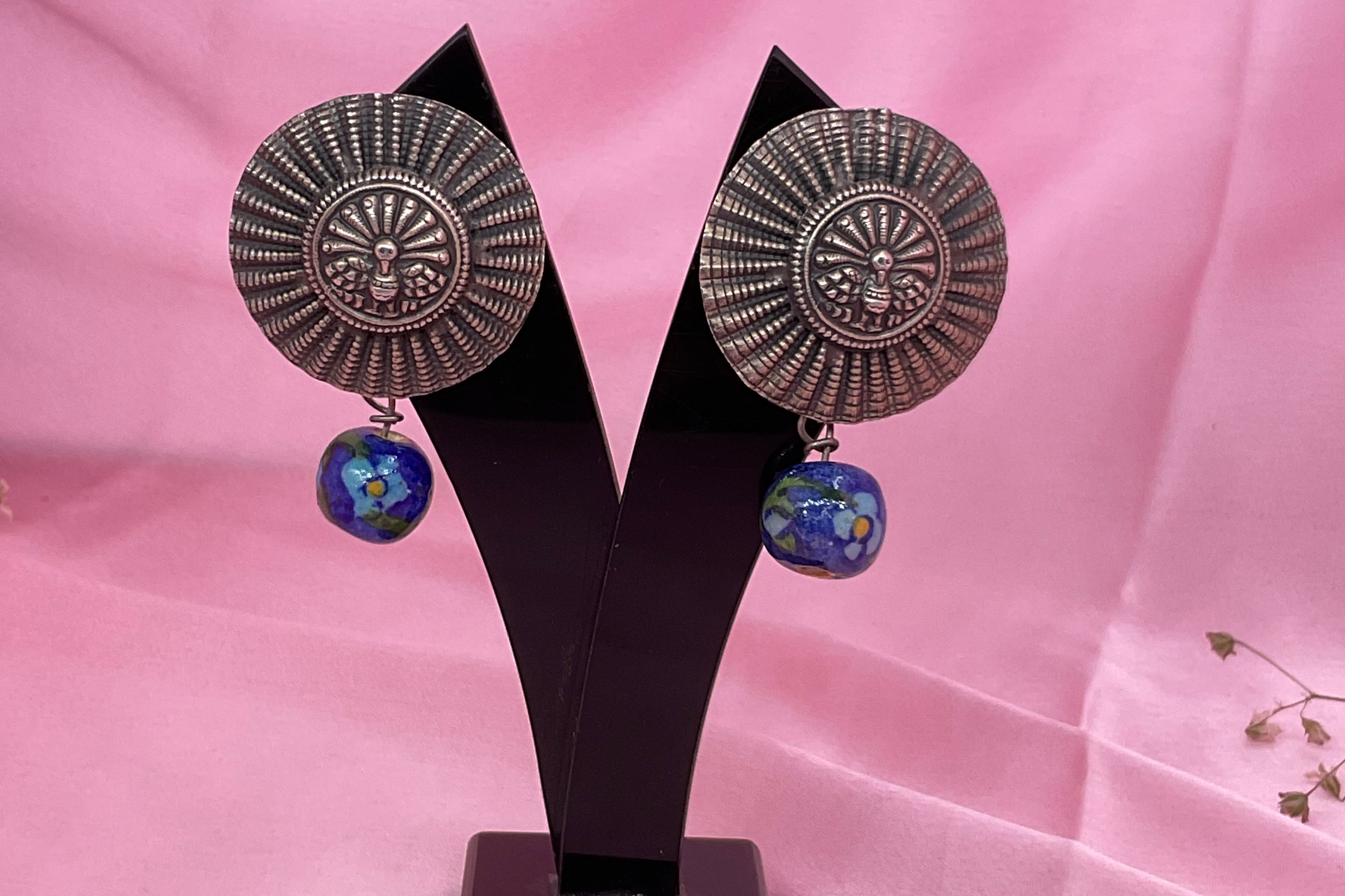 Moor 92.5 Silver Studs [Blue pottery hanging]