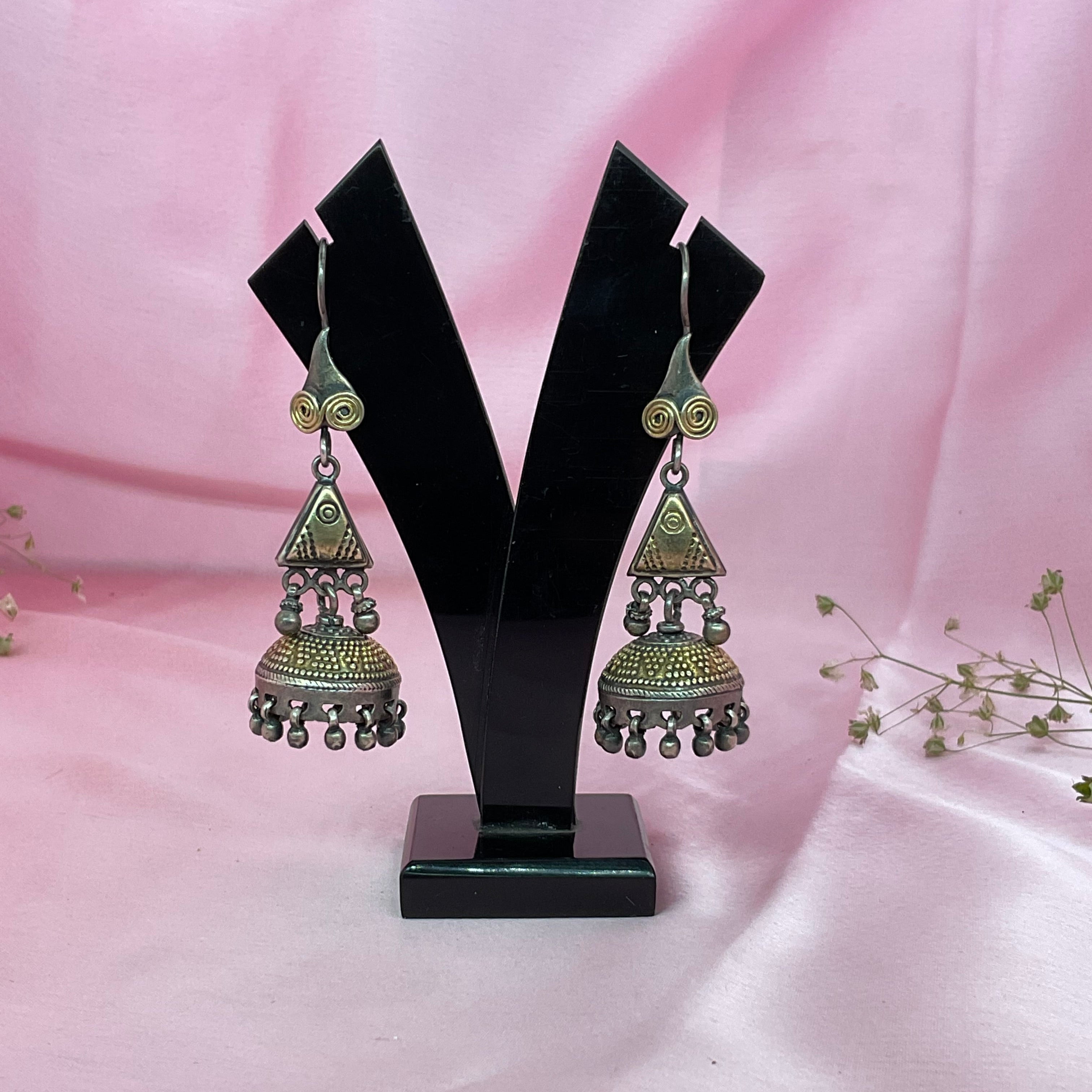 Silver 92.5 Padmaksh Dual-Tone Jhumka Earrings