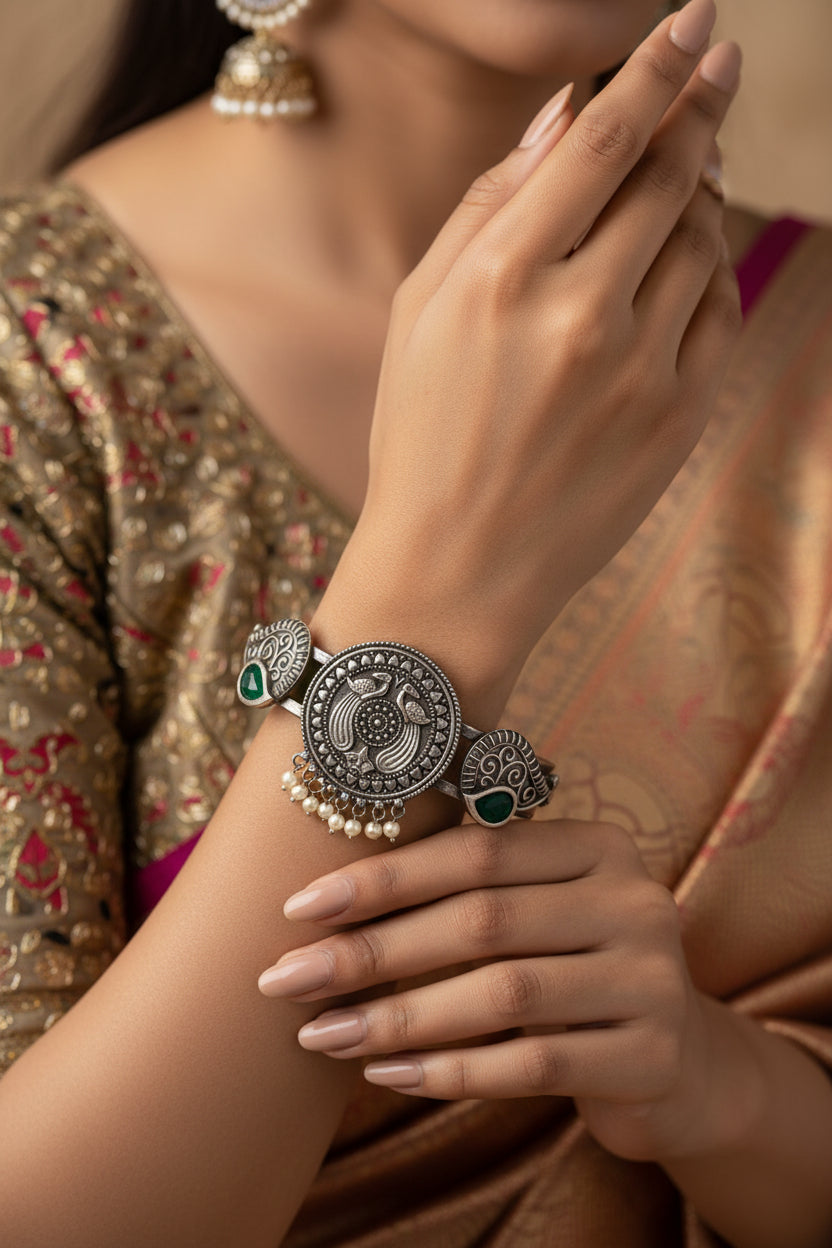 Eterna Silver Lookalike  Kada/ Bracelet [ Freesize]
