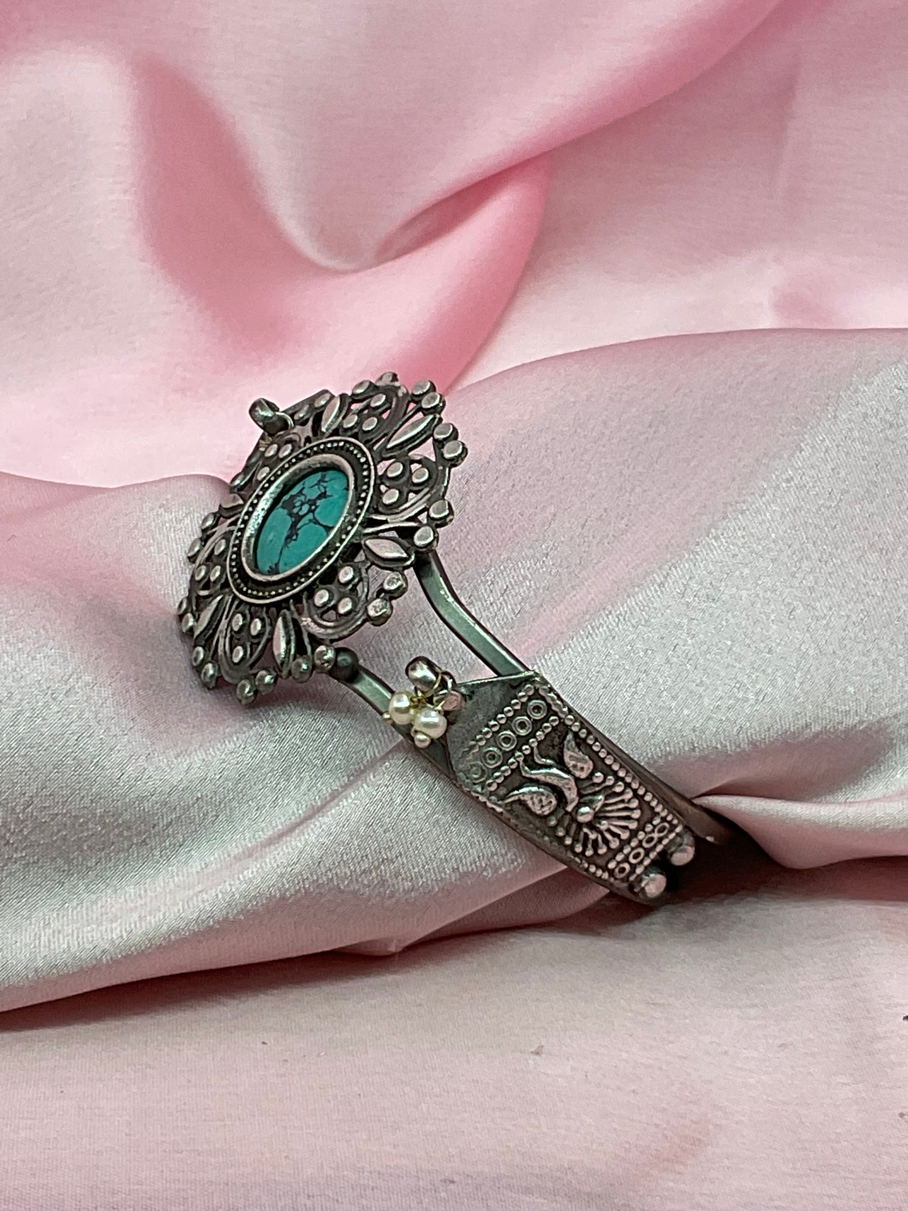 Karigari Firoza Silver Look Alike Kada/ Bracelet [freesize]