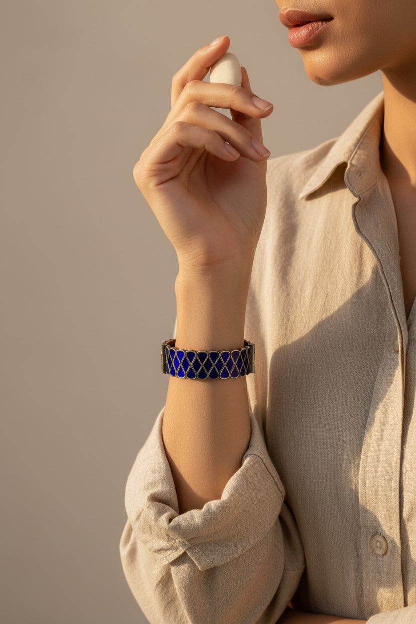 Banjara Blue Antique Glass Kada / Bracelet  [Openable]