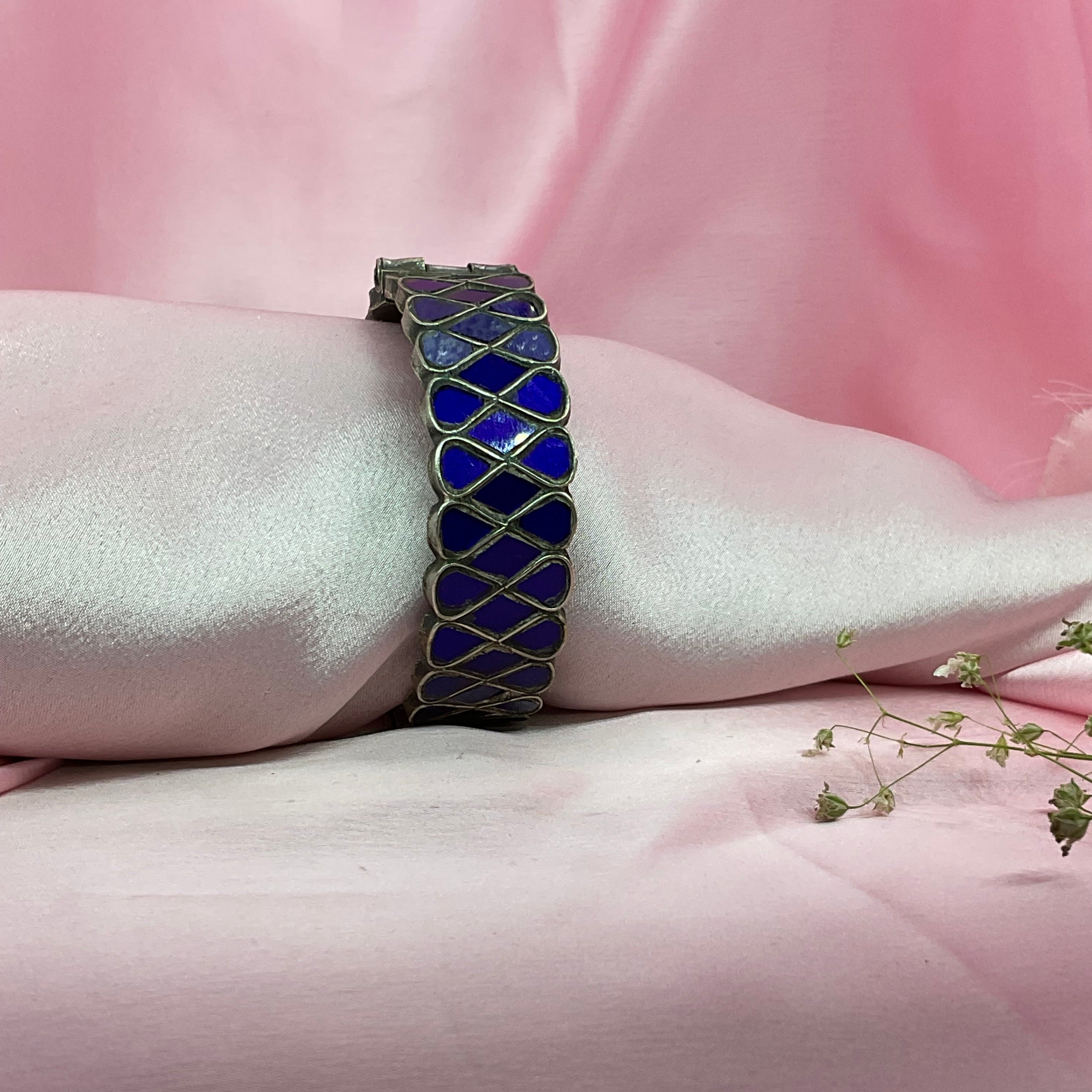 Banjara Blue Antique Glass Kada / Bracelet  [Openable]