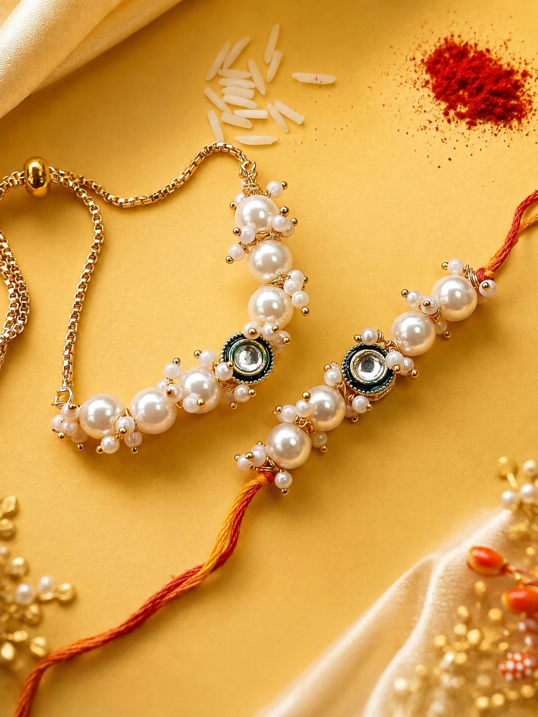 Kundan Pearl Bracelet Rakhi (Best to Buy)