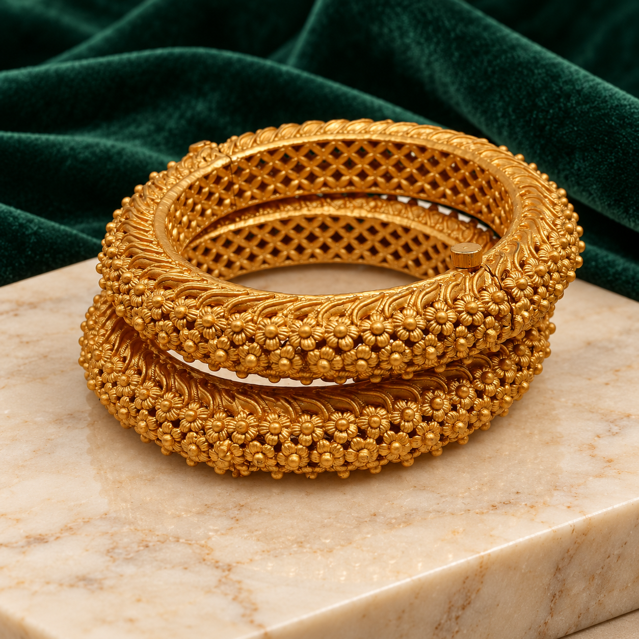 Swarnika Gold Plated Carved Bangle Set