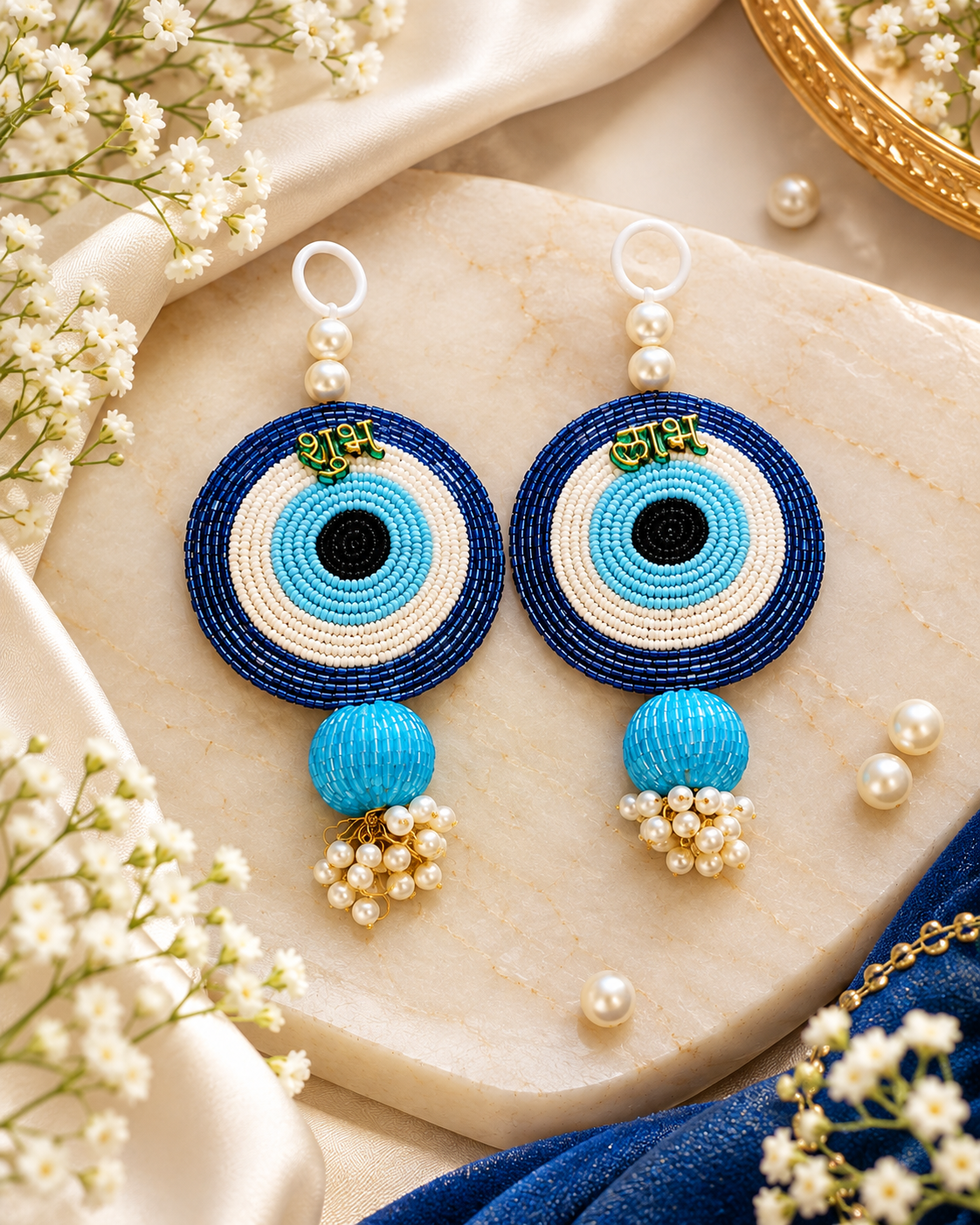 Subh-Labh Evil-Eye Hanging / Danglers with pearls 6 inch