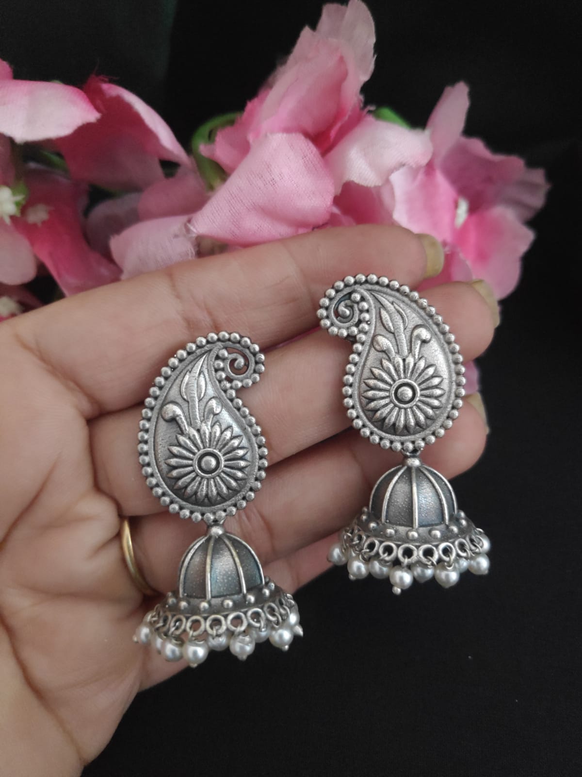 Avni Oxidized Jhumki Earrings
