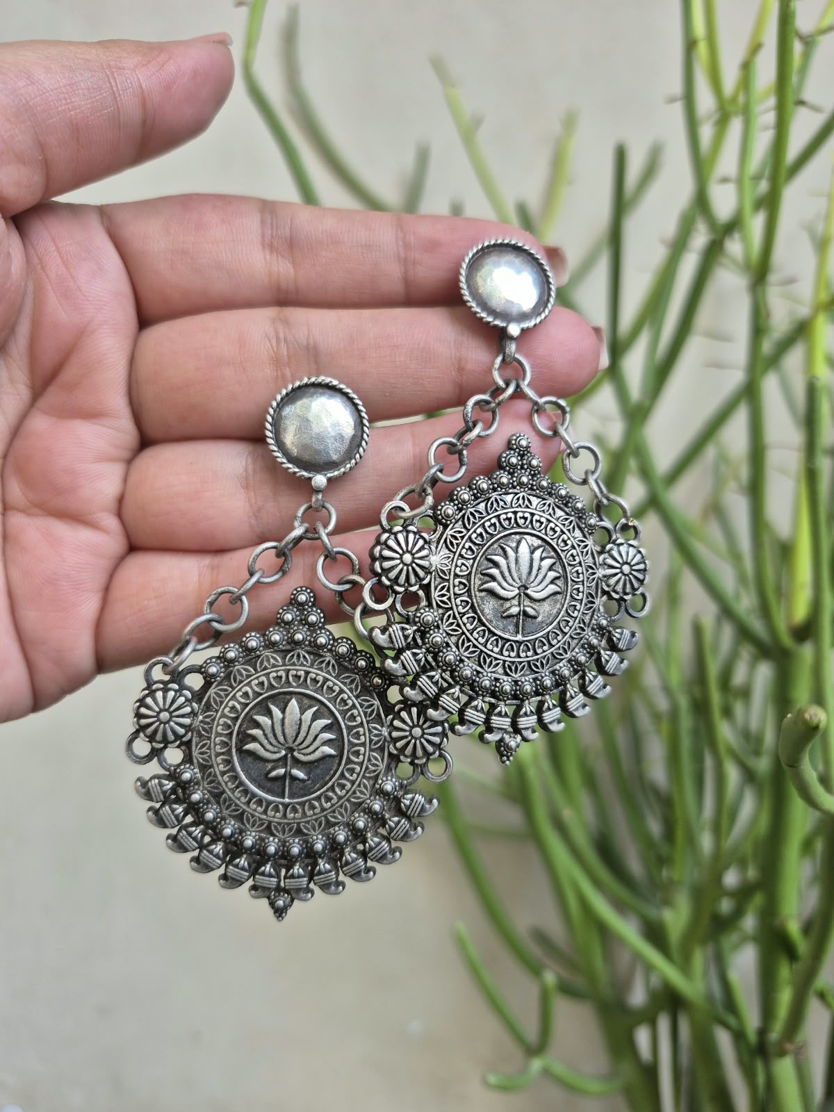 Silver Look Alike Jhumki Earrings