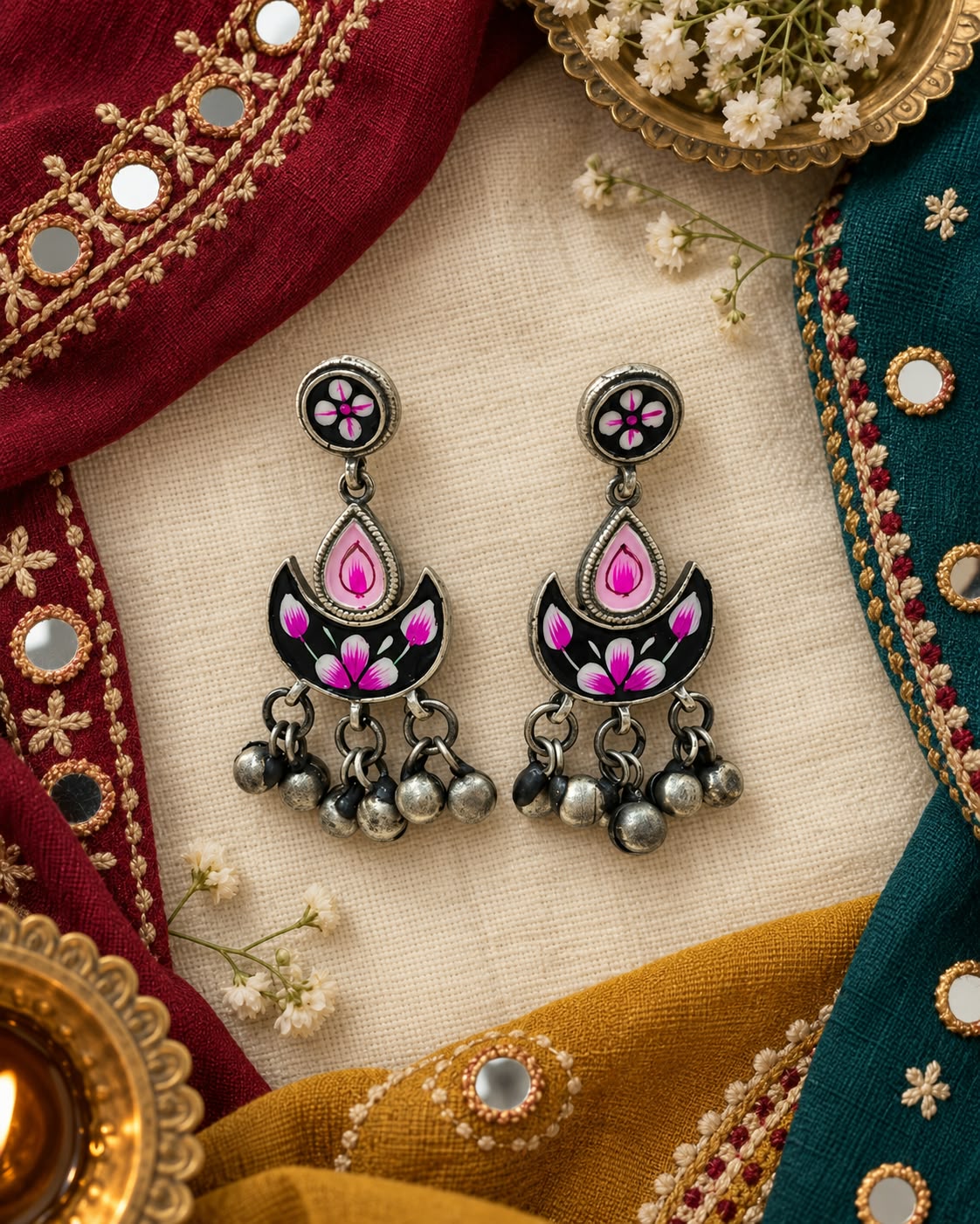 Kesariya Meenakari Earrings