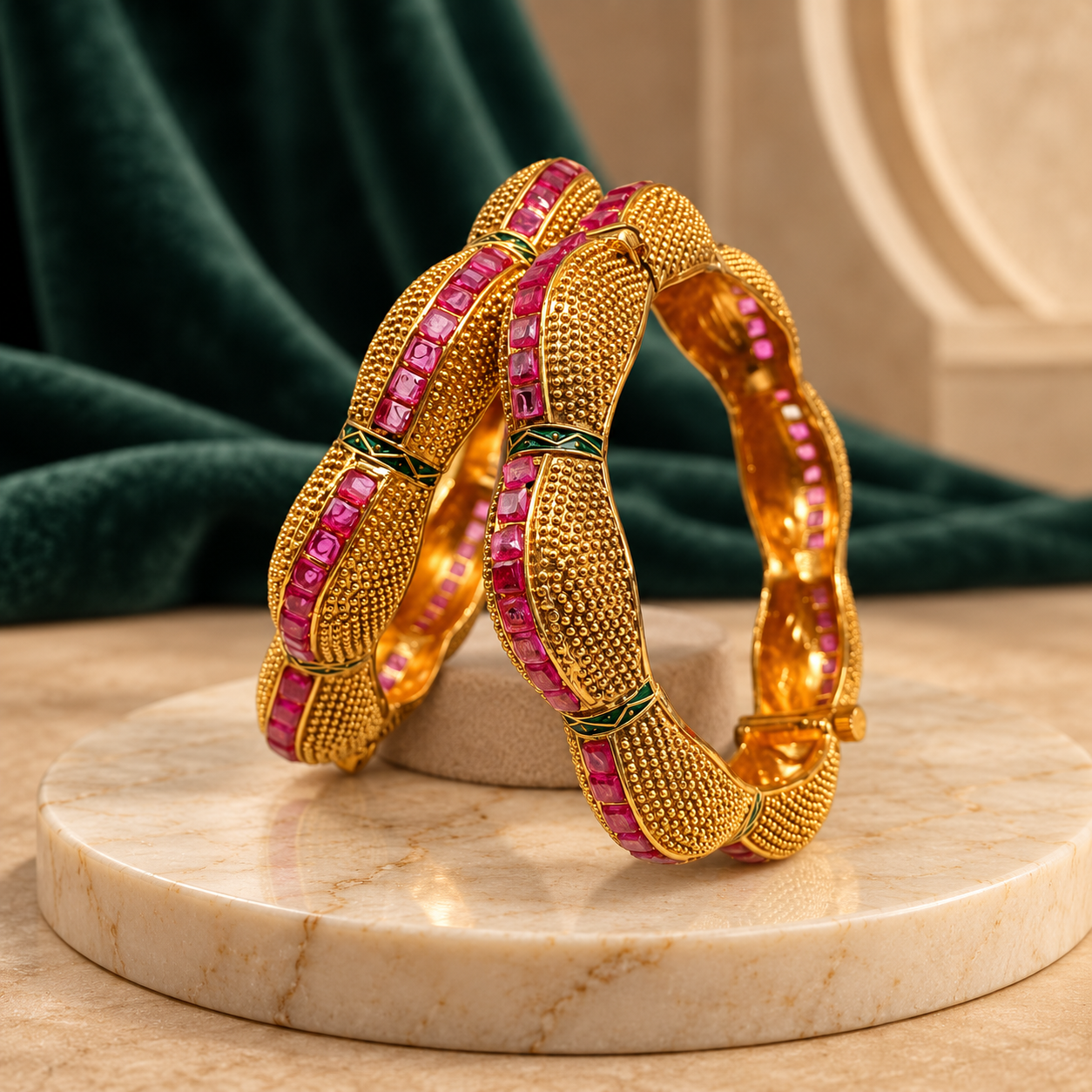 Suvarna Gold Plated Carved Bangle Set