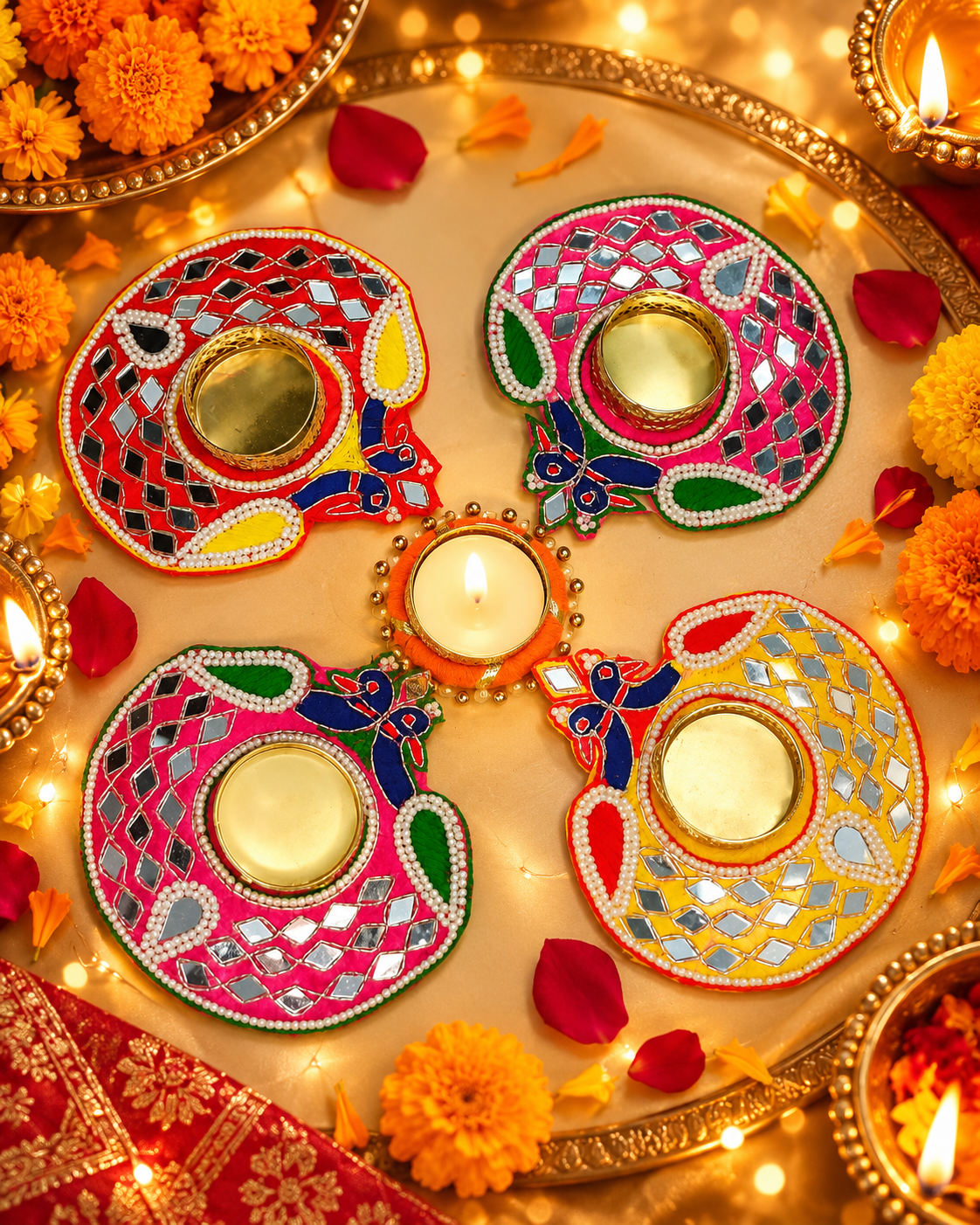 STARLIT DECORATIVE 5 DIYA SET [ With 5 WAX TEALIGHTS]