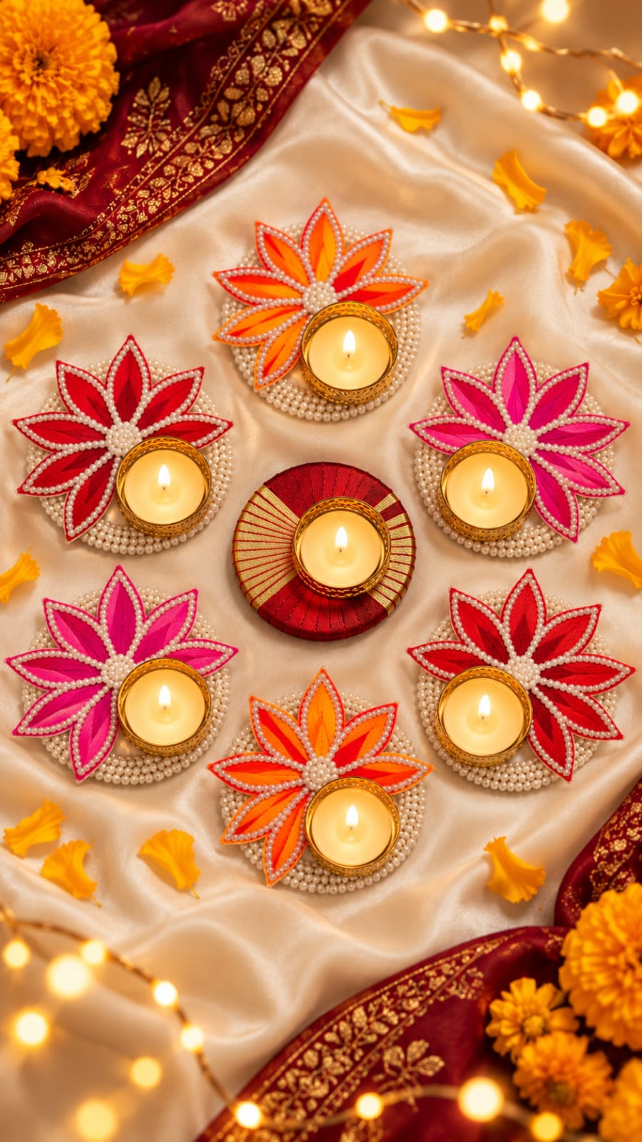 BLING BLISS DECORATIVE - 7 DIYA SET[ with 7 Wax Tealight ]