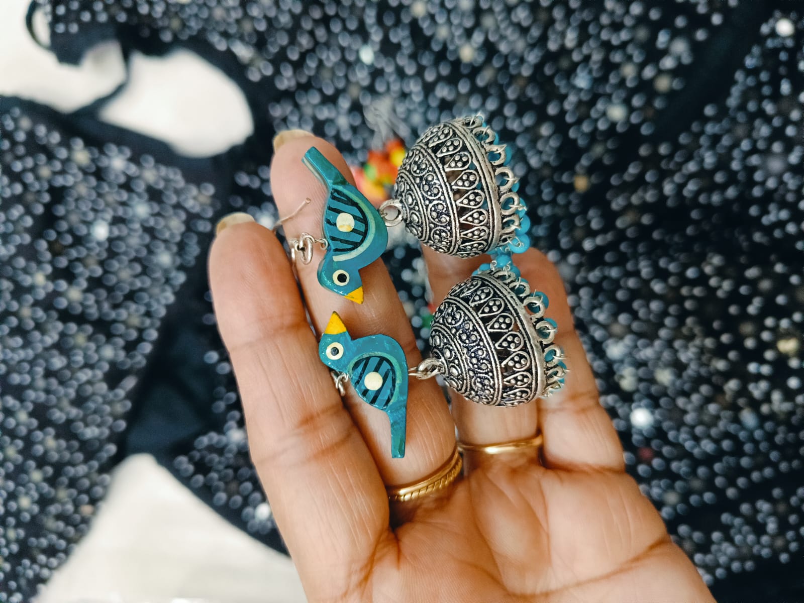 Rangeen Chidiya Silver Look Alike Jhumka Earrings