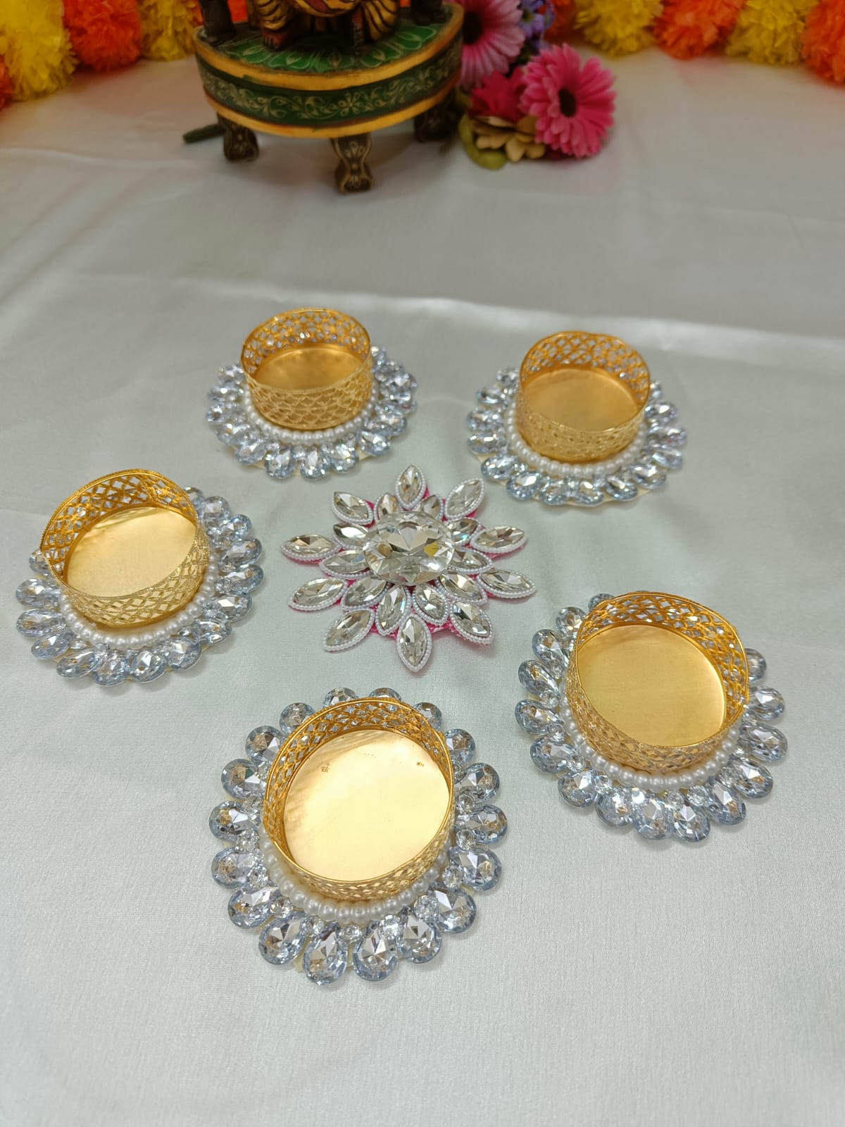 Crystal jagmag 6 pc Diya set