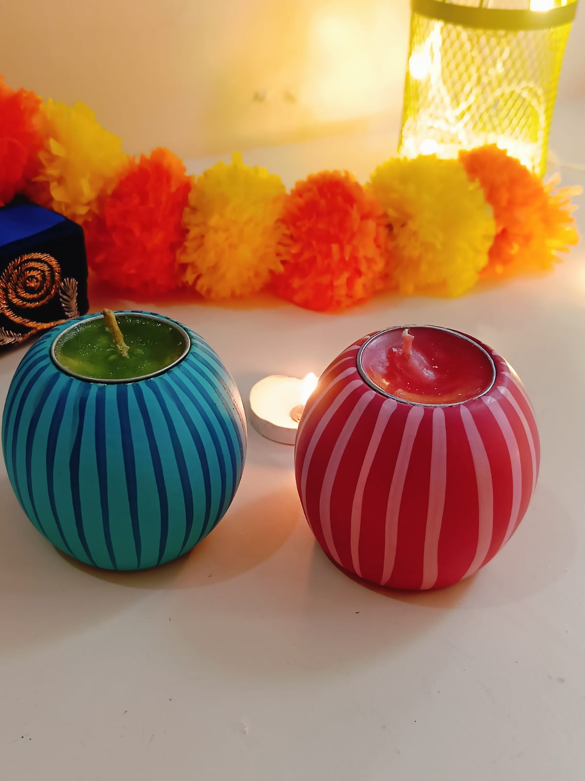 Blue - Pink Candy Pair Table Candles 1 Pair