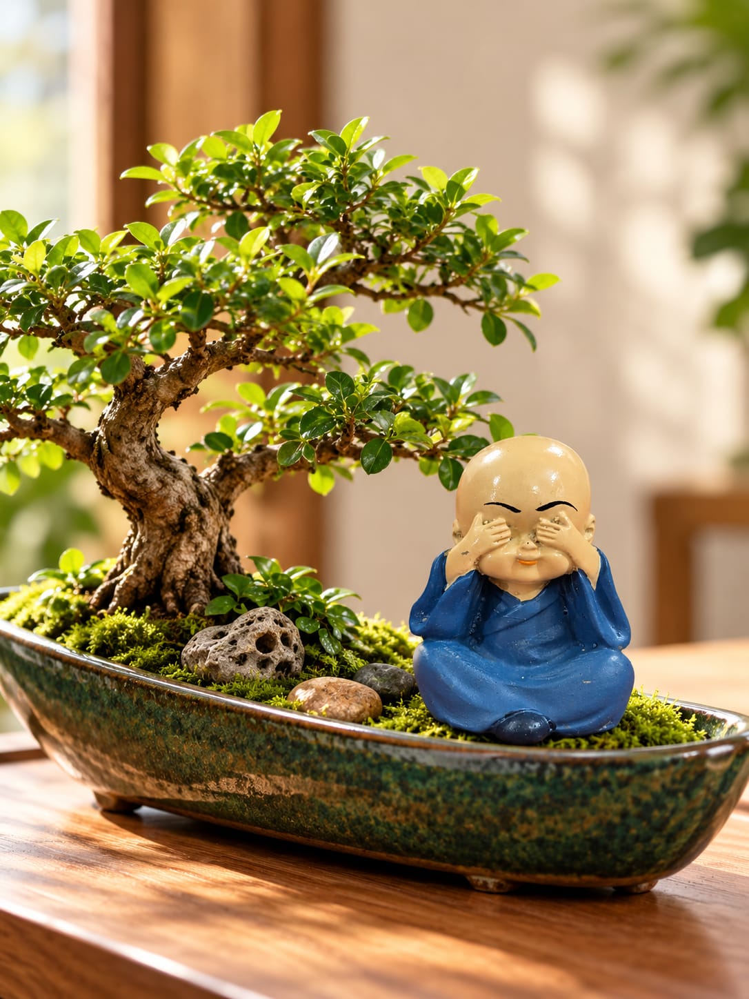Cute Buddha Monk Figurines – Set of 4 | Mini Decorative Showpieces