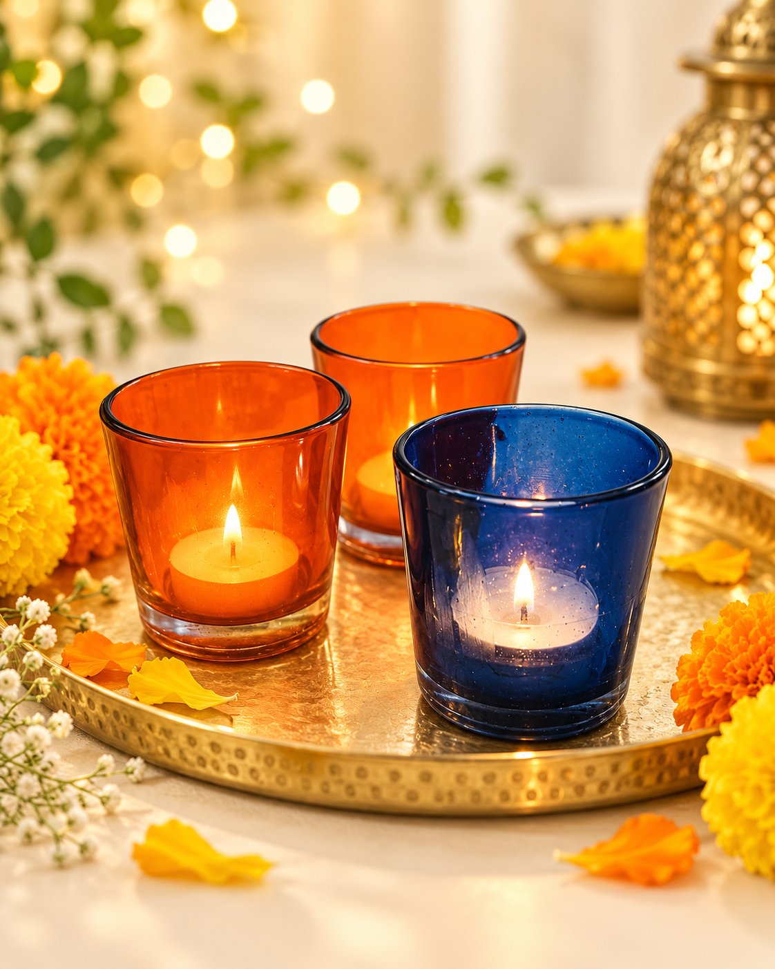 Frosted Glass Candles with Wax Tealights  Color |4pcs| Candle light Dinner Red Blue