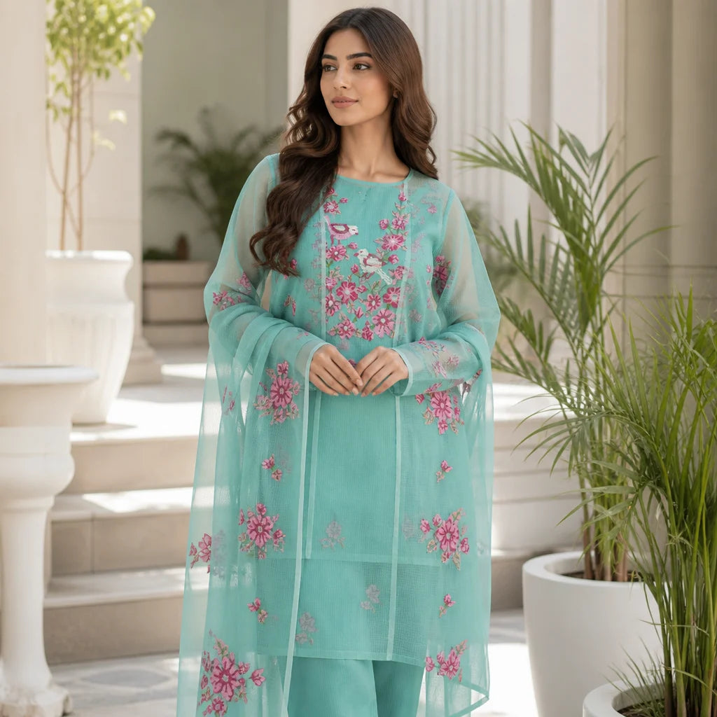 Exclusive Premium Quality Kota Doria Embroidered Salwar Suit