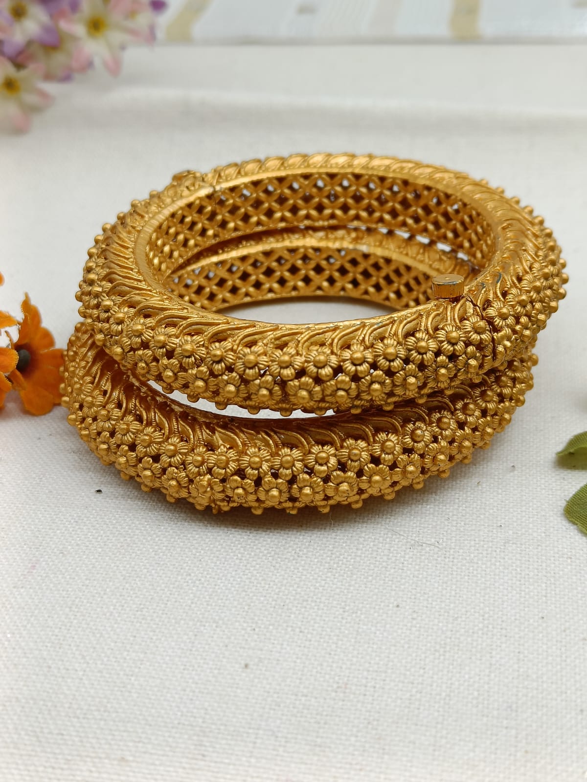 Swarnika Gold Plated Carved Bangle Set